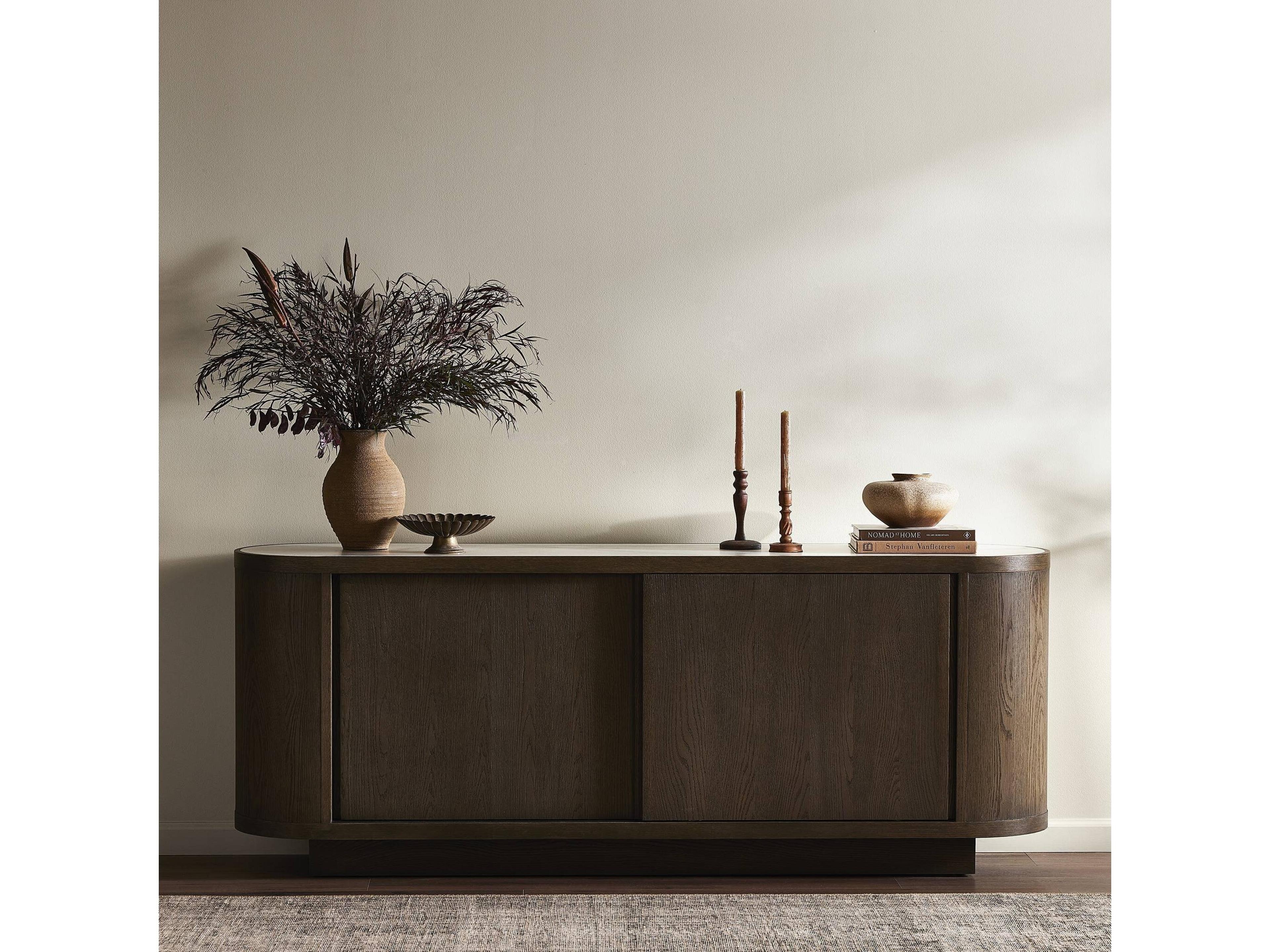 Four Hands Westgate 80" Oak Wood Weathered Dark White Marble Sideboard