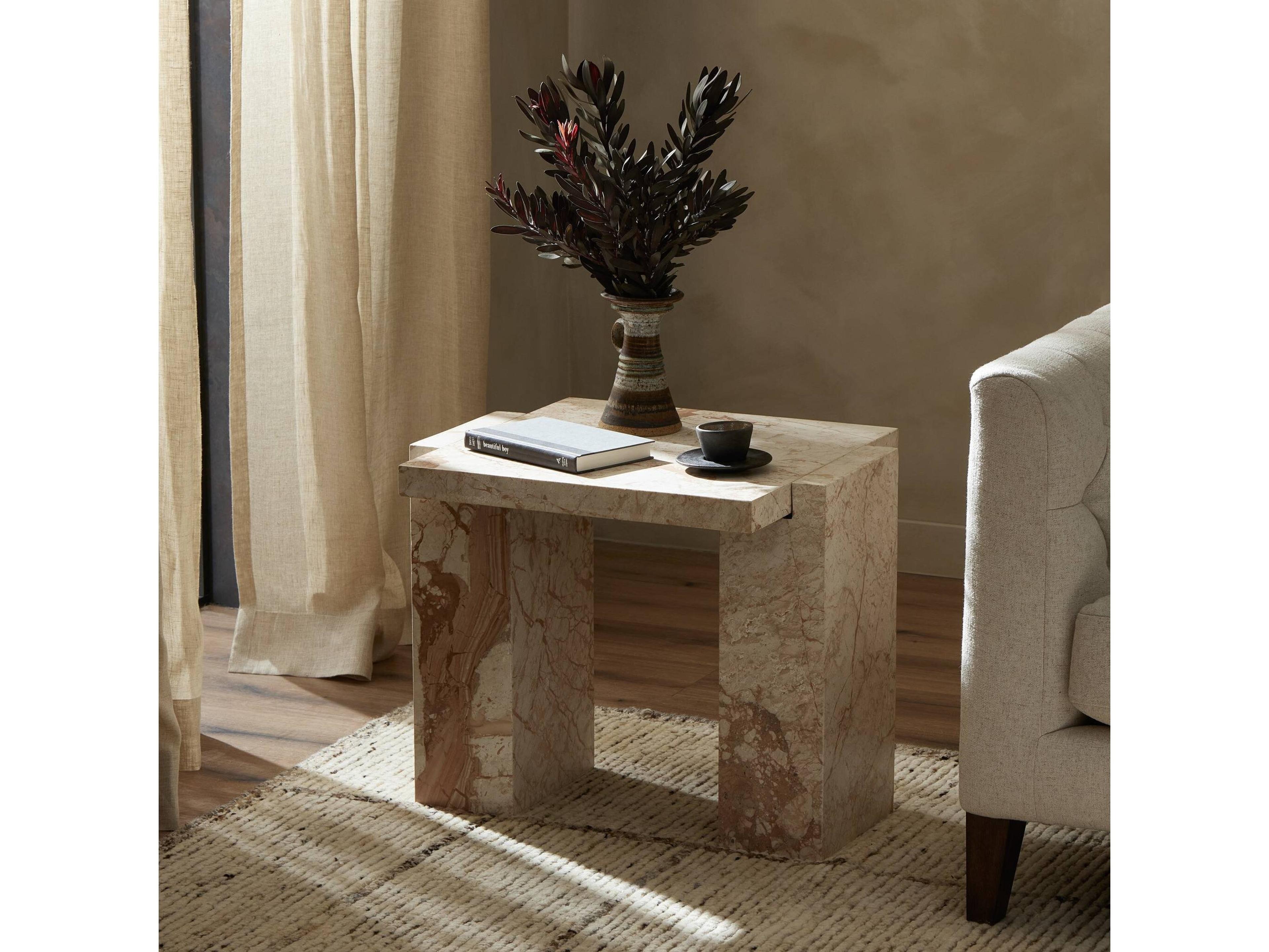 Four Hands Element Rectangular Desert Taupe Marble End Table