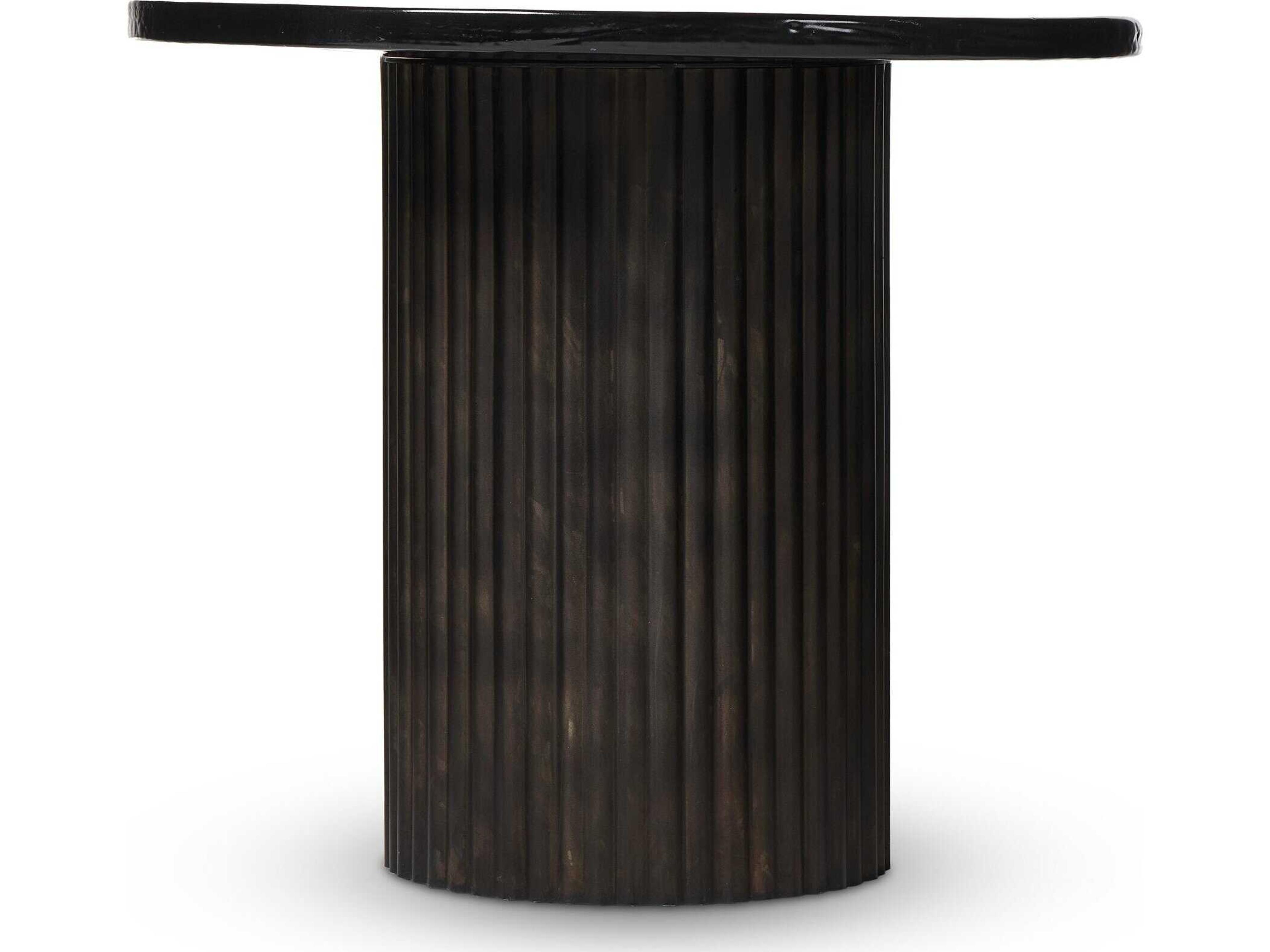 Marlow Ruben Round Rustic Brown Smoked Black Cast Glass End Table