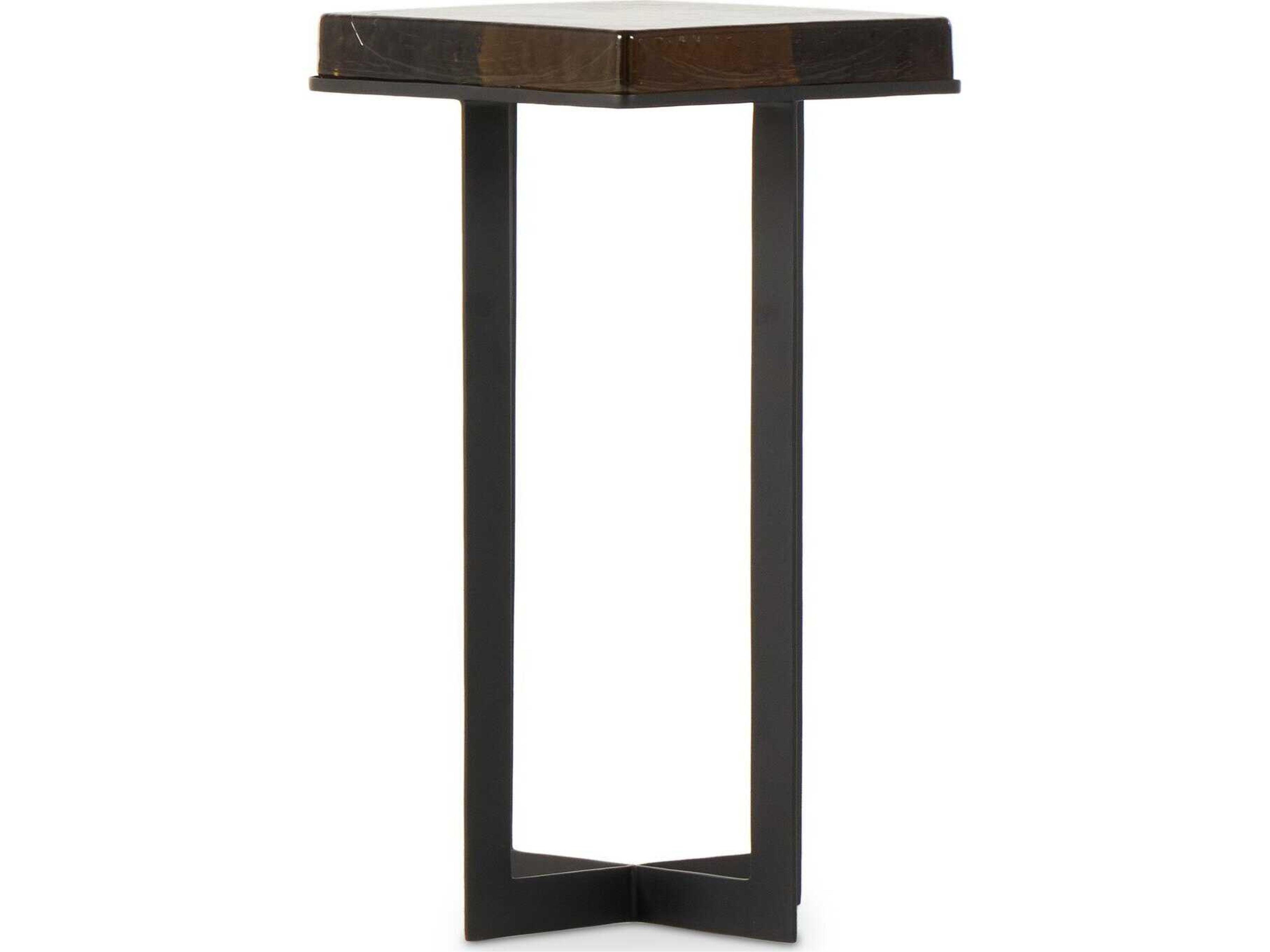 Four Hands Marlow Giselle Square Iron Matte Black Amber Cast Glass End Table