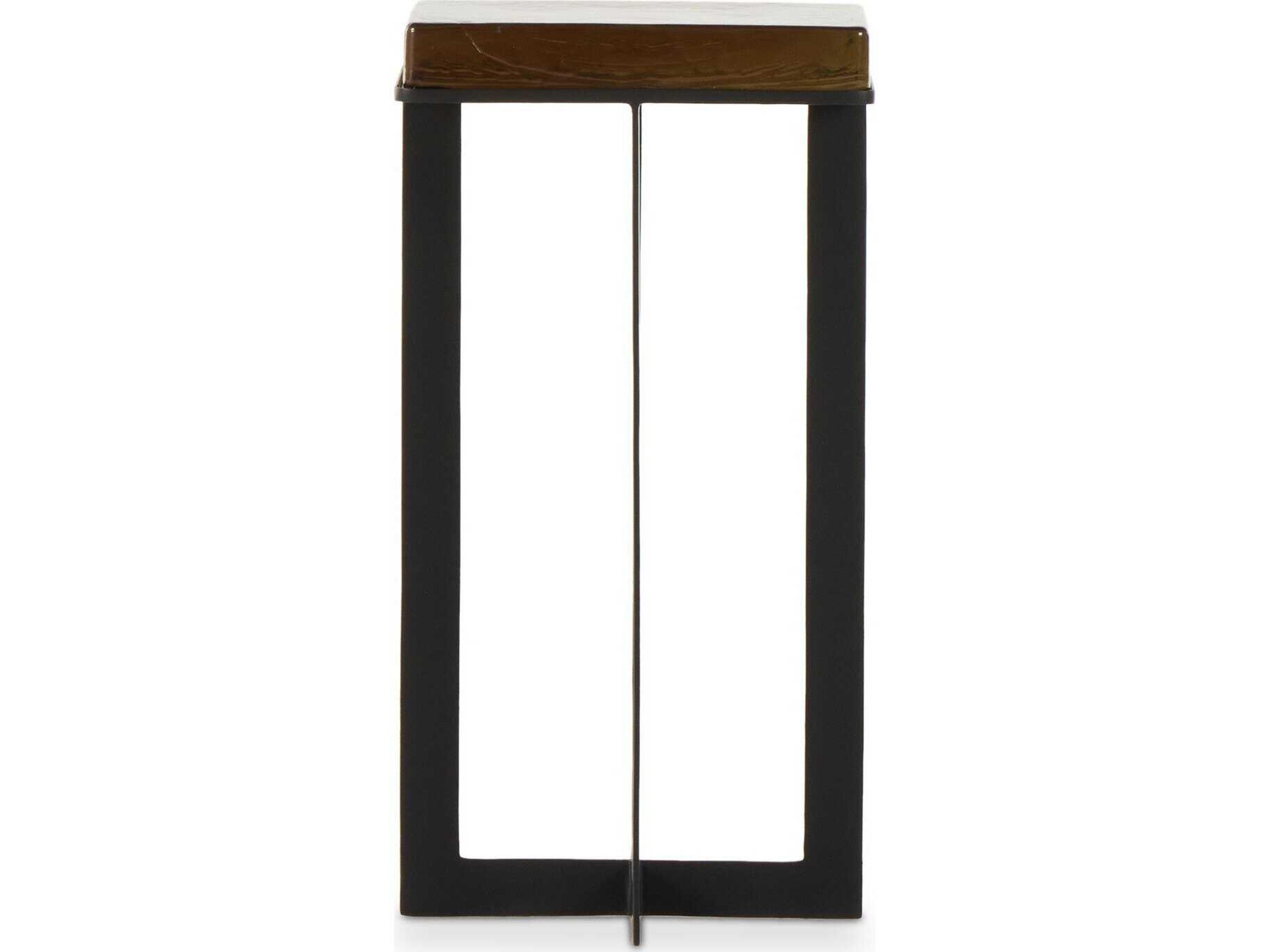 Four Hands Marlow Giselle Square Iron Matte Black Amber Cast Glass End Table