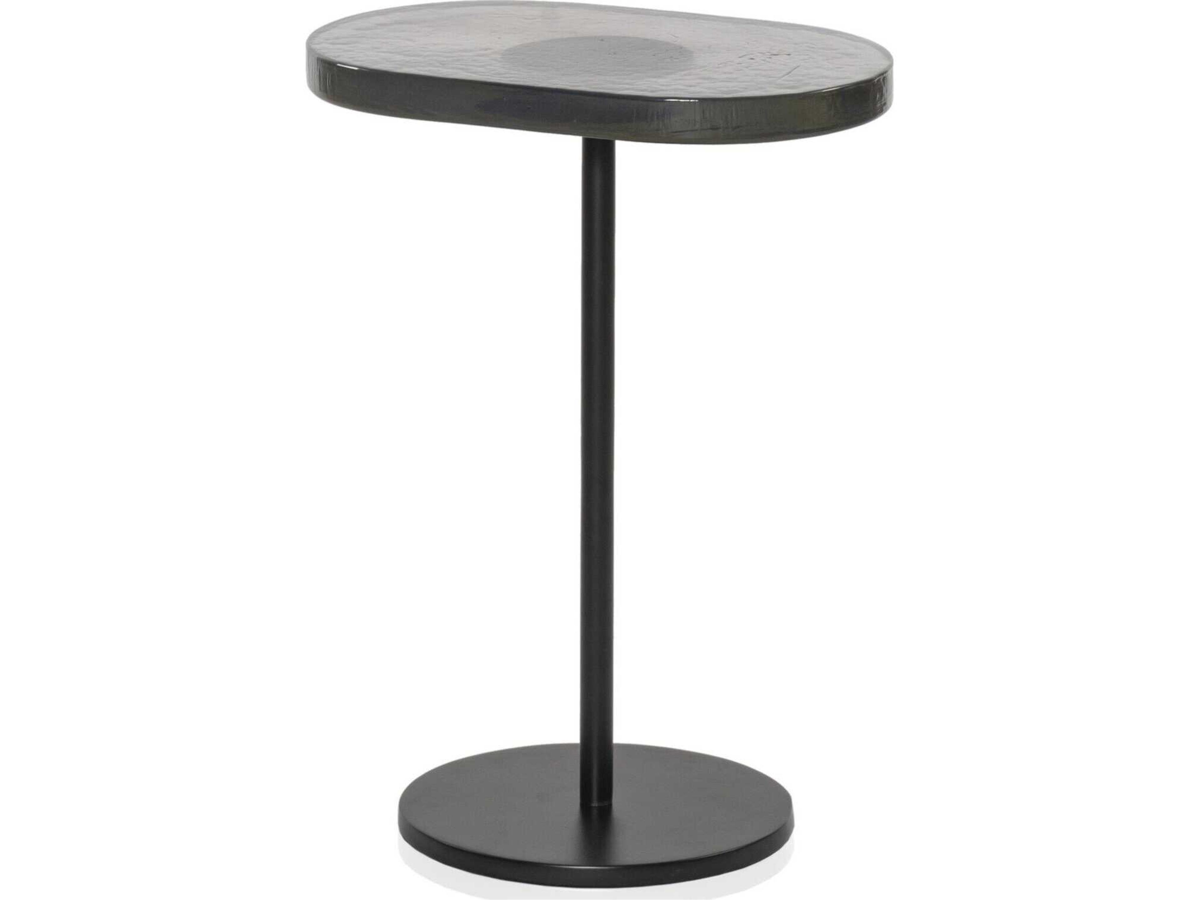 Marlow Vinia Oval Light Blue Cast Glass Iron Matte Black End Table