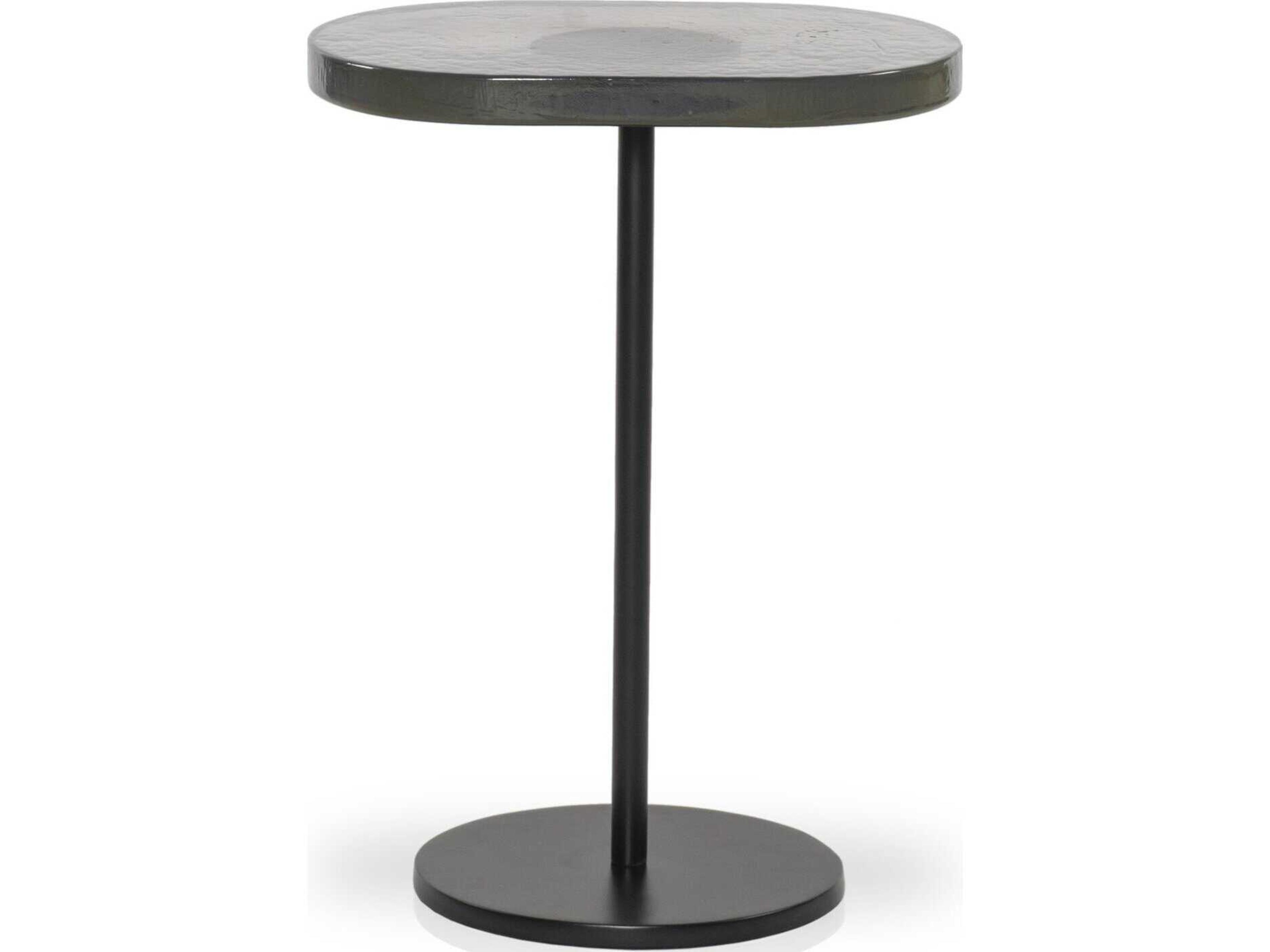 Four Hands Marlow Vinia Oval Light Blue Cast Glass Iron Matte Black End Table