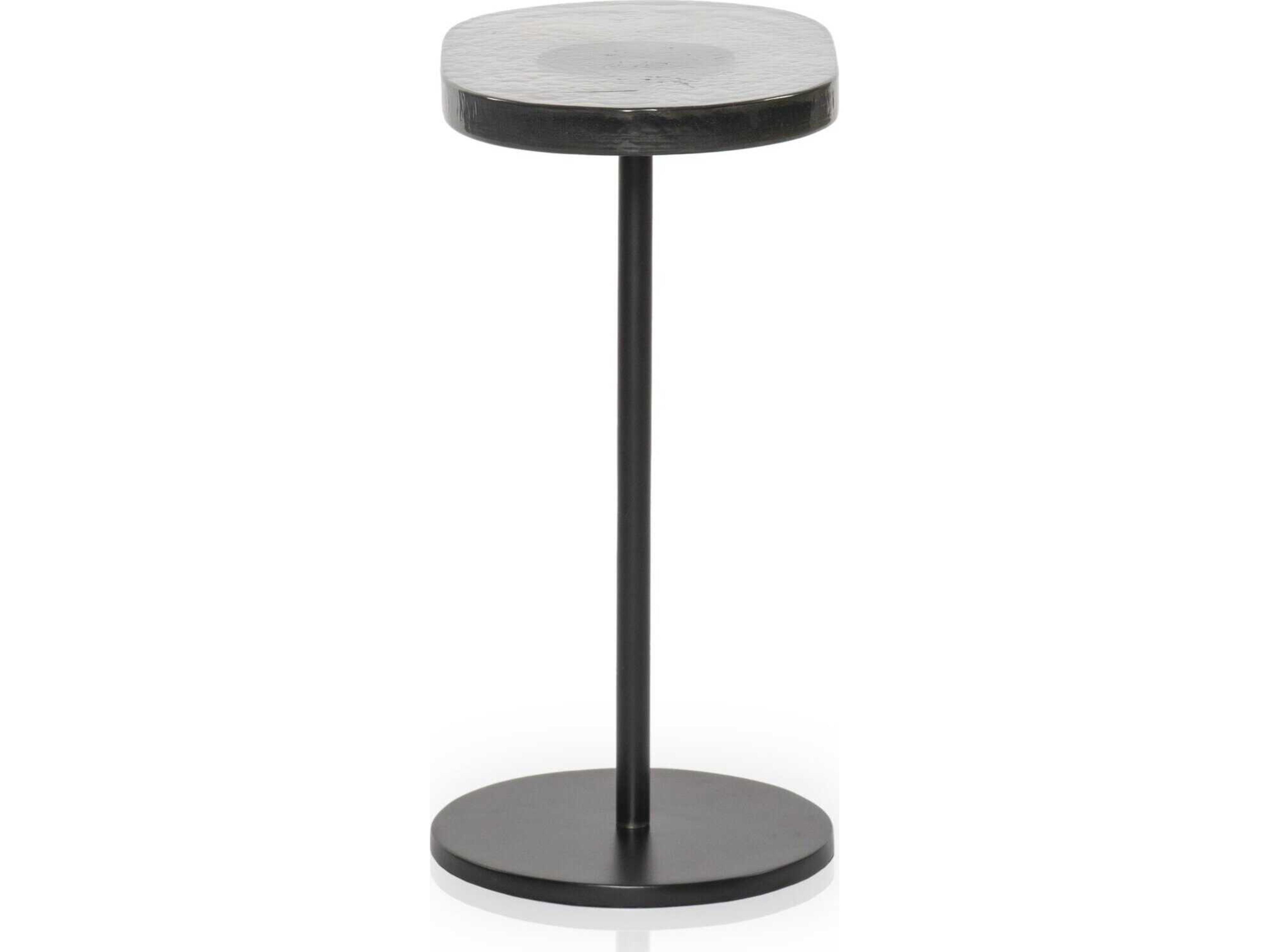 Four Hands Marlow Vinia Oval Light Blue Cast Glass Iron Matte Black End Table