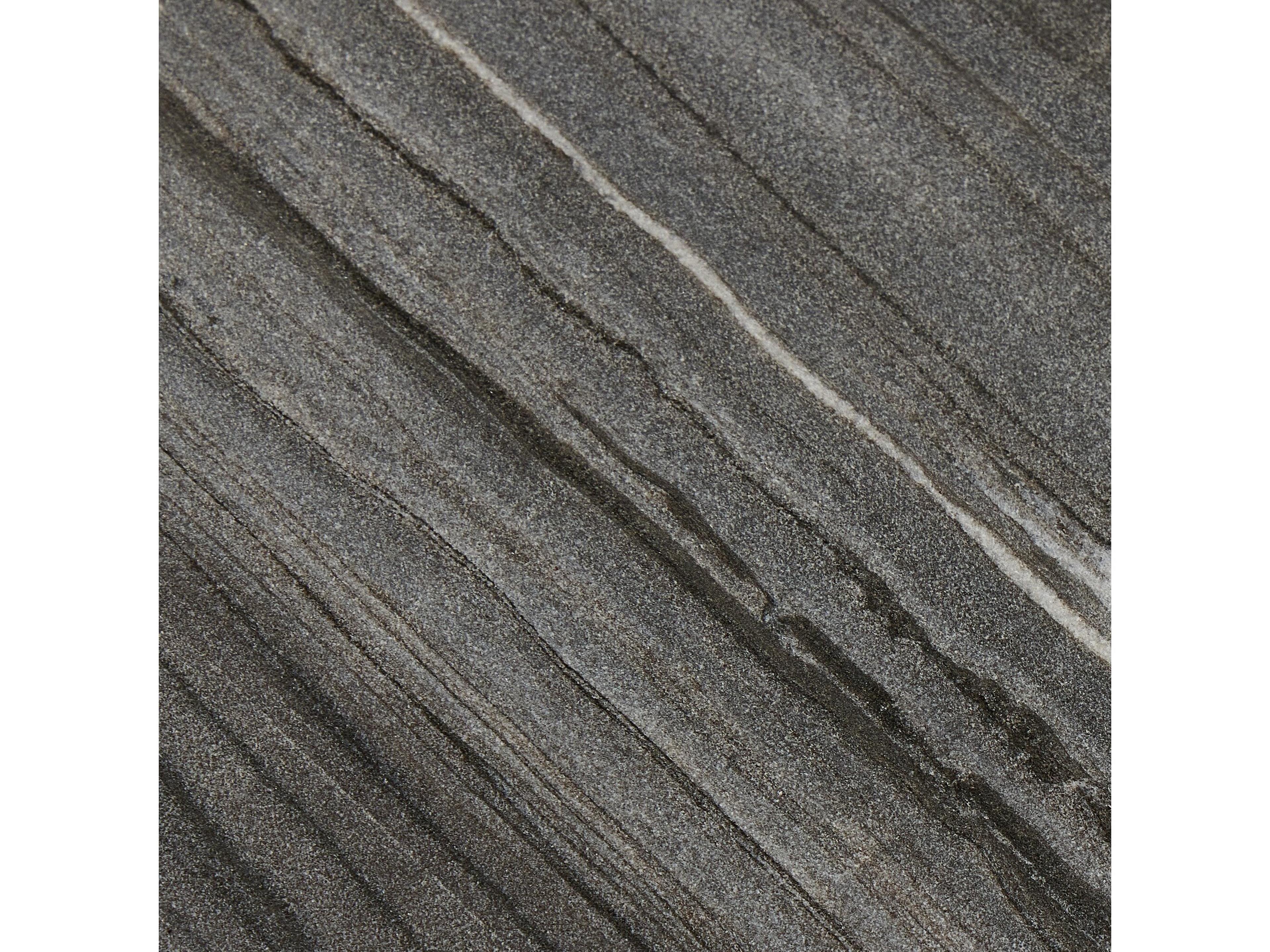 Four Hands Marlow Raven Round Ribbed Ebony Marble Antique Brass End Table