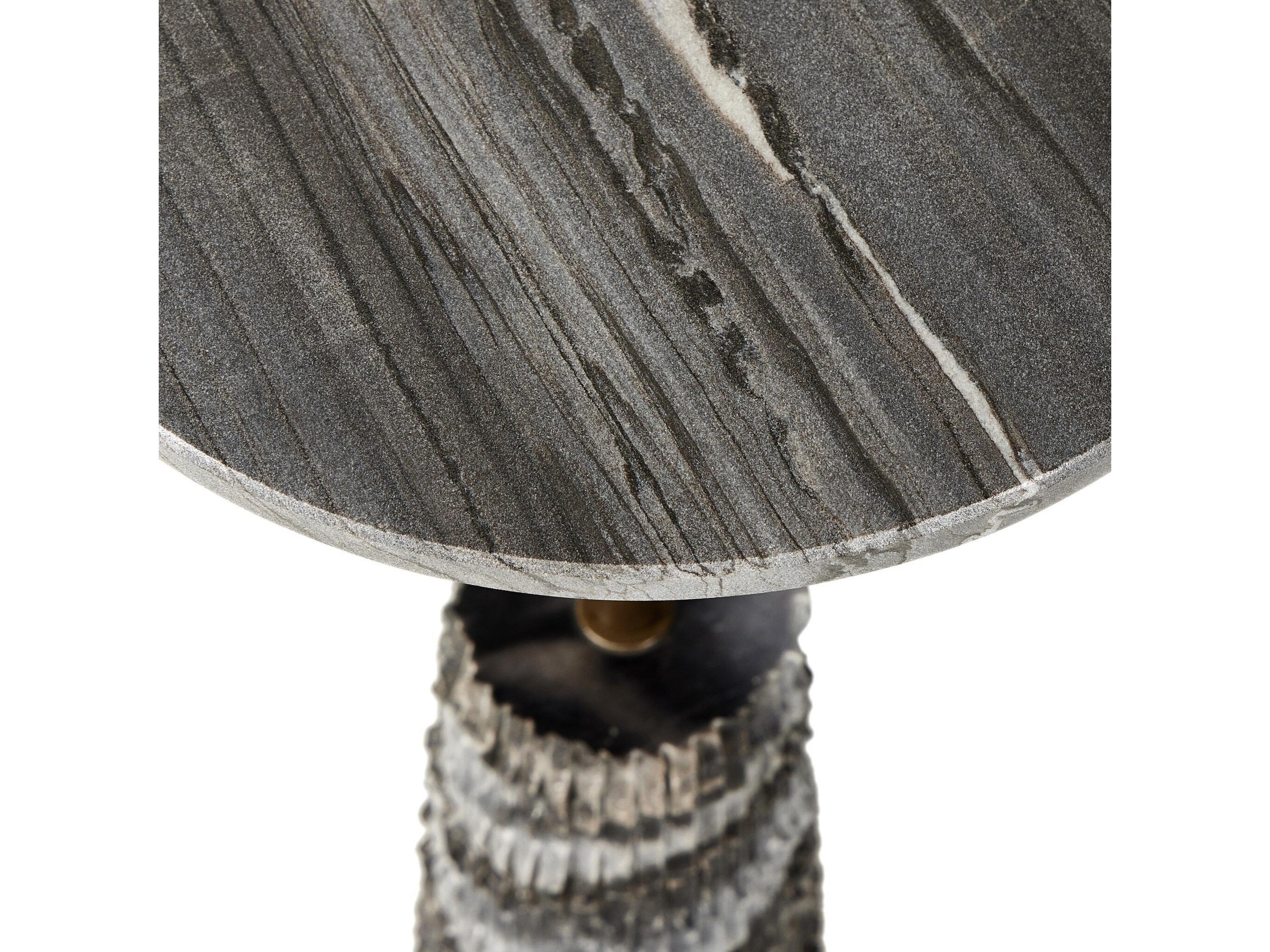 Four Hands Marlow Raven Round Ribbed Ebony Marble Antique Brass End Table