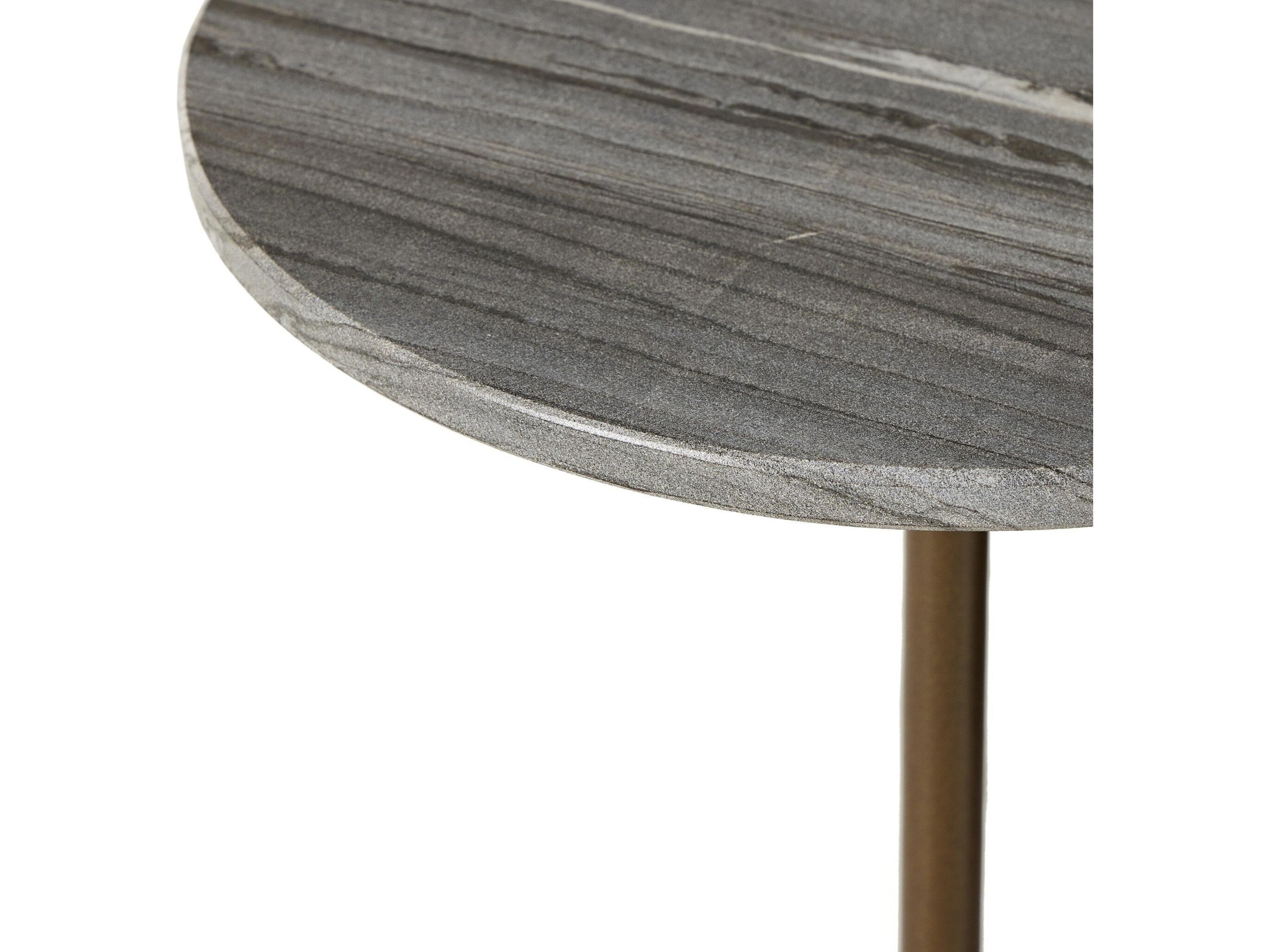 Luxecor Globetrotter Raven Round Ribbed Ebony Marble Antique Brass End Table