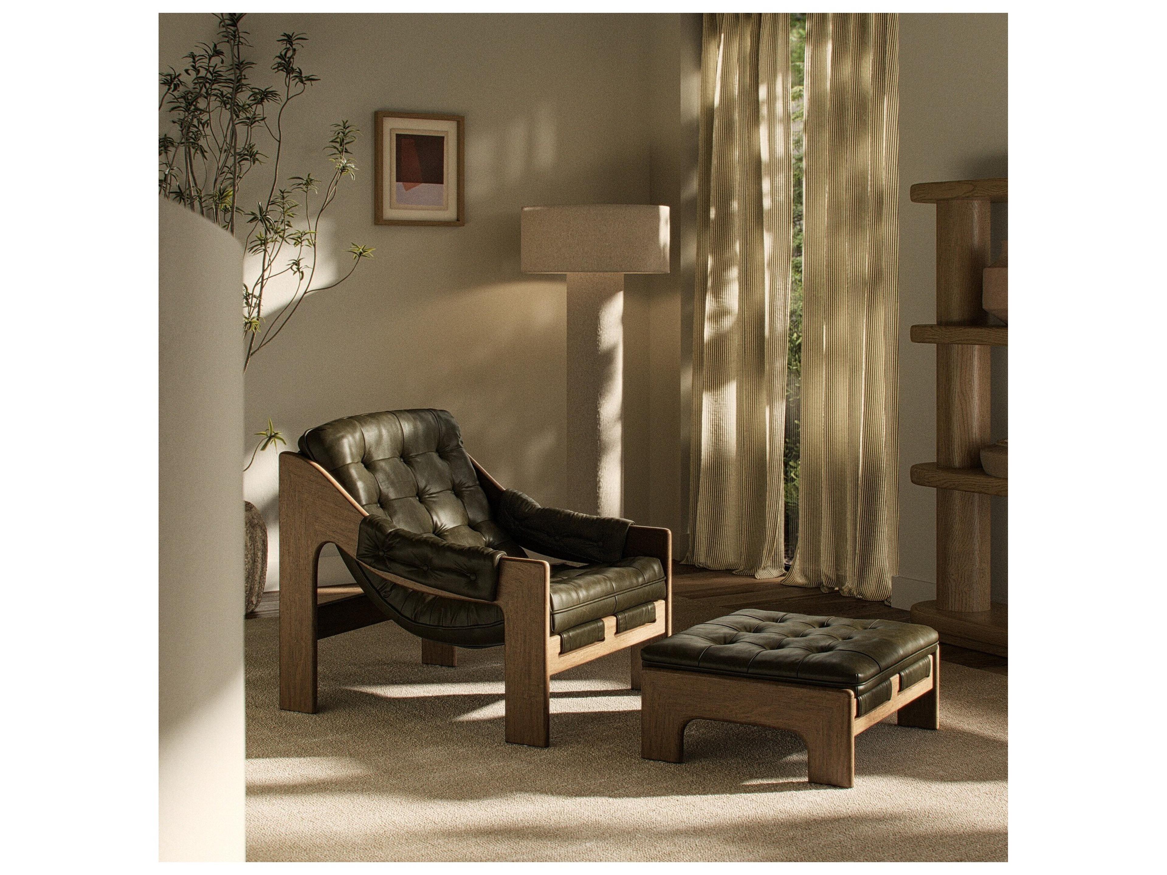 Four Hands Kensington Dulane Moss Leather Accent Chair