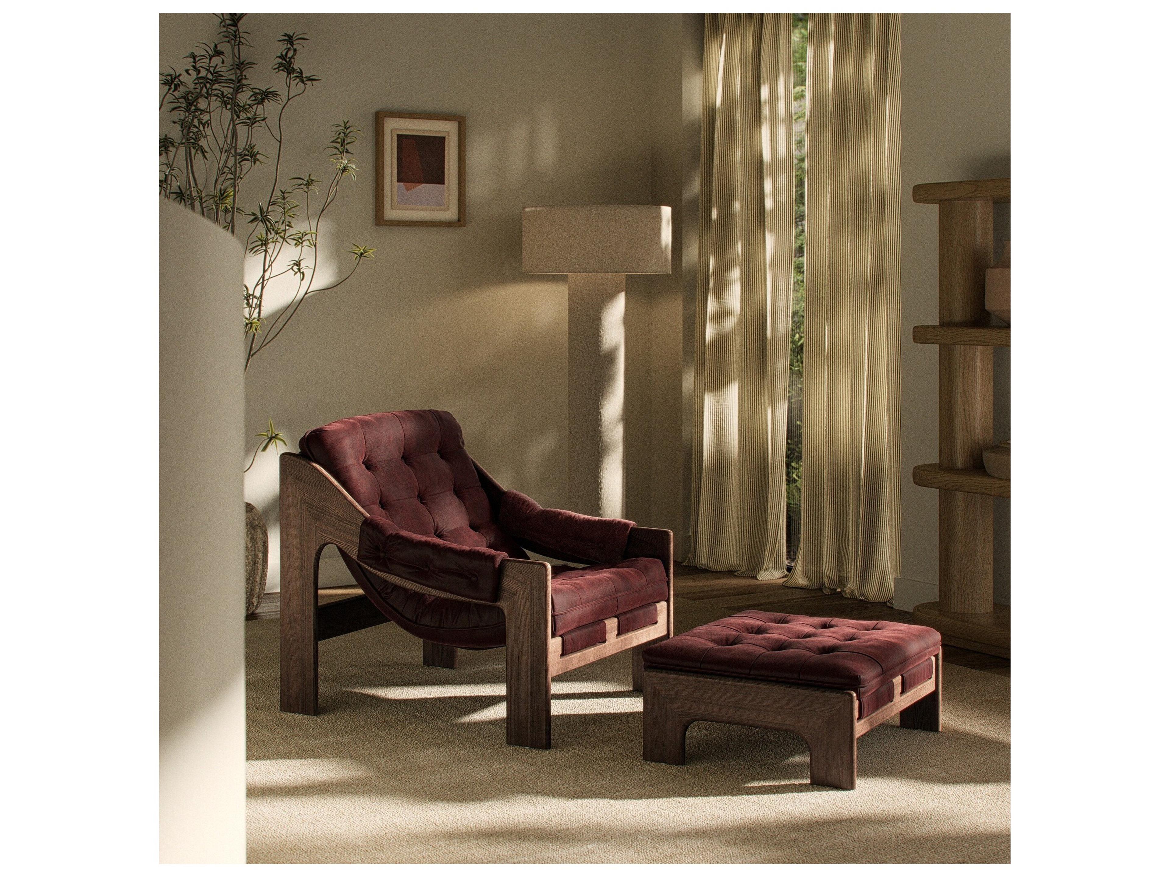 Four Hands Kensington Nubuck Burgundy Leather Accent Chair