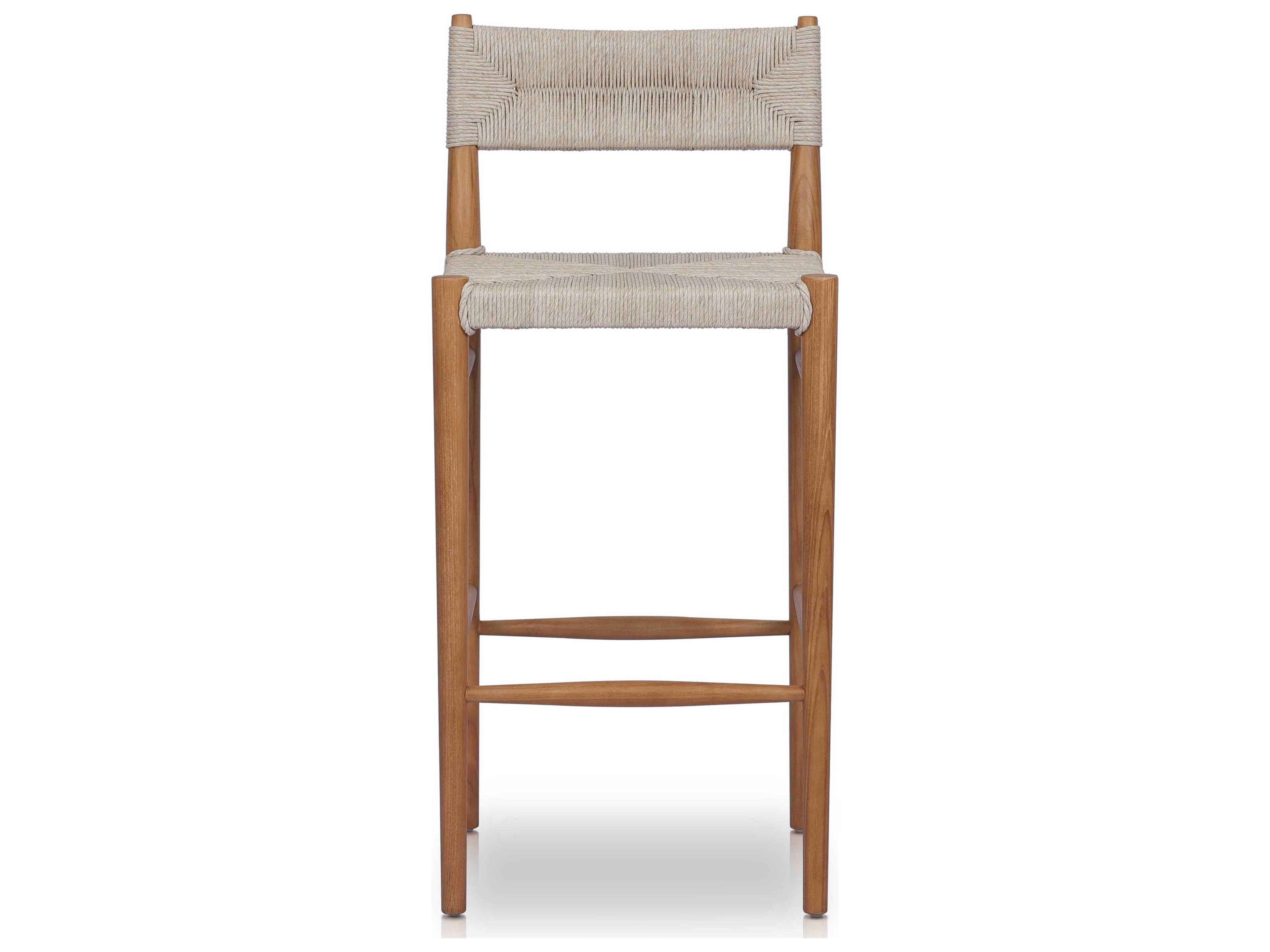 Four Hands Grass Roots Lomas Teak Wood Natural Vintage White Bar Stool