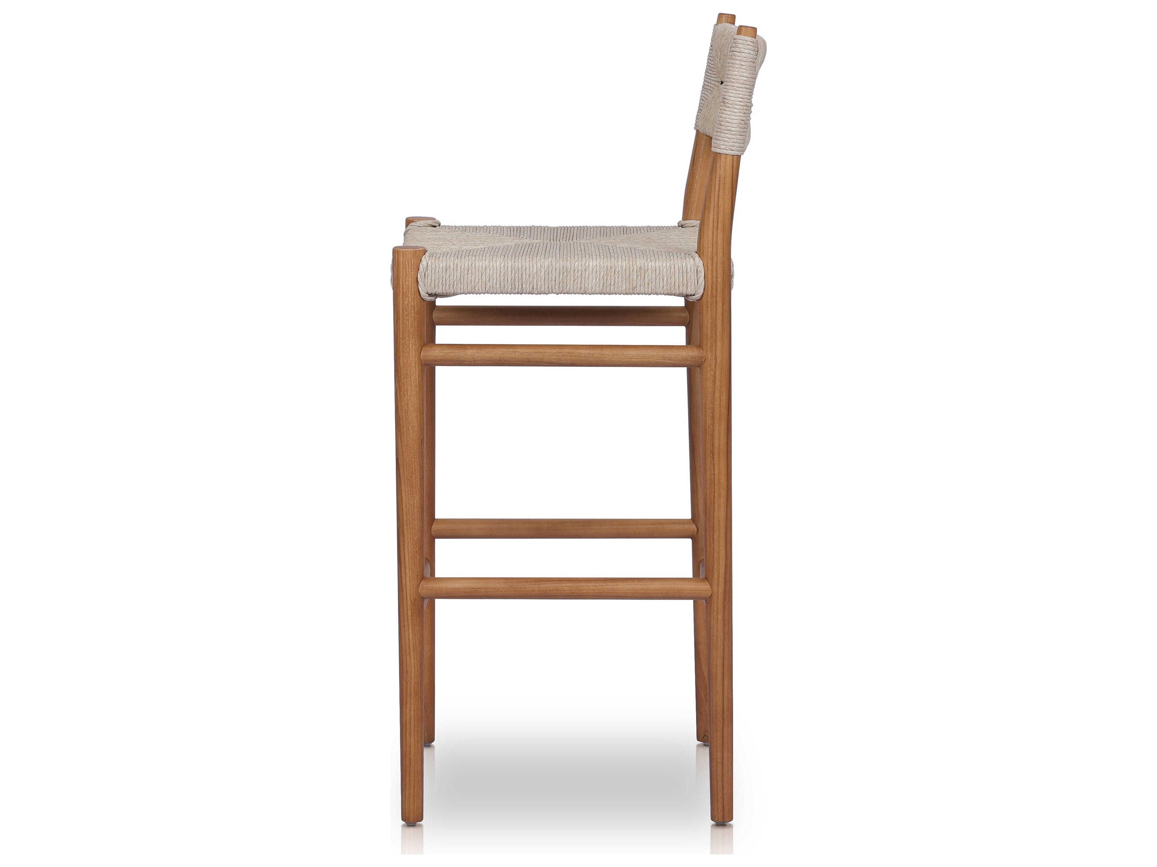 Four Hands Grass Roots Lomas Teak Wood Natural Vintage White Bar Stool
