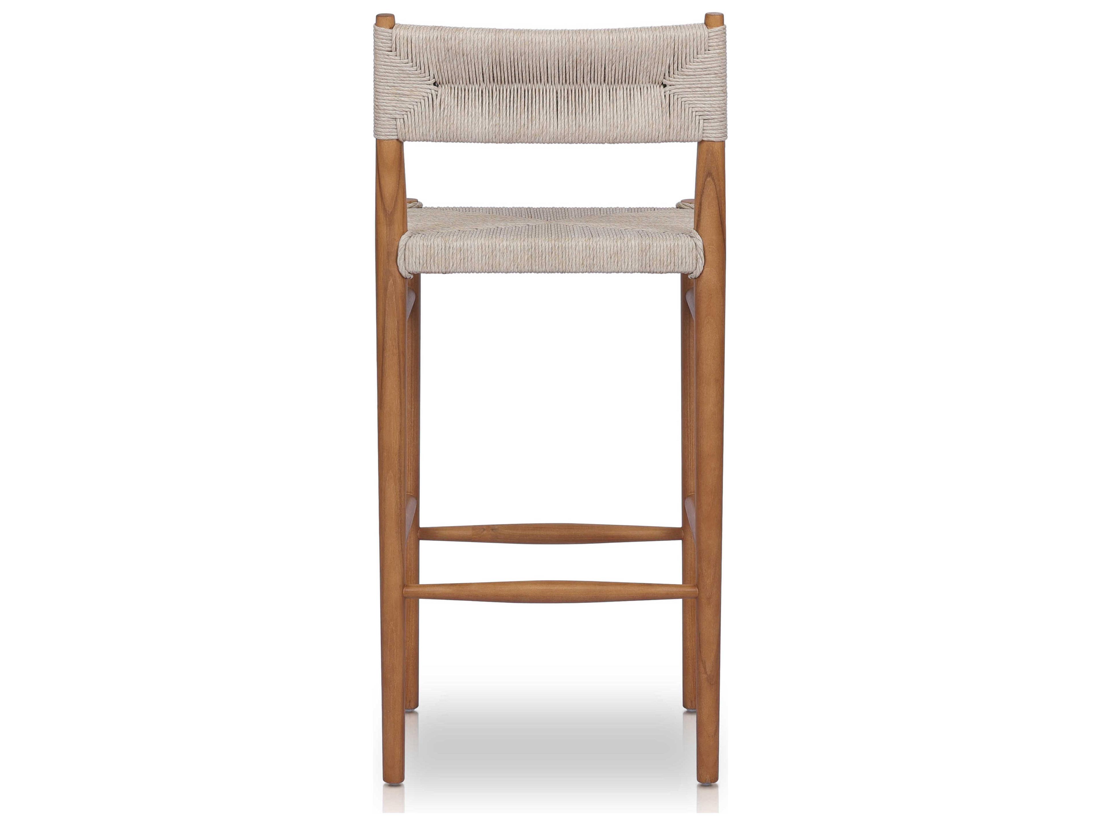 Four Hands Grass Roots Lomas Teak Wood Natural Vintage White Bar Stool