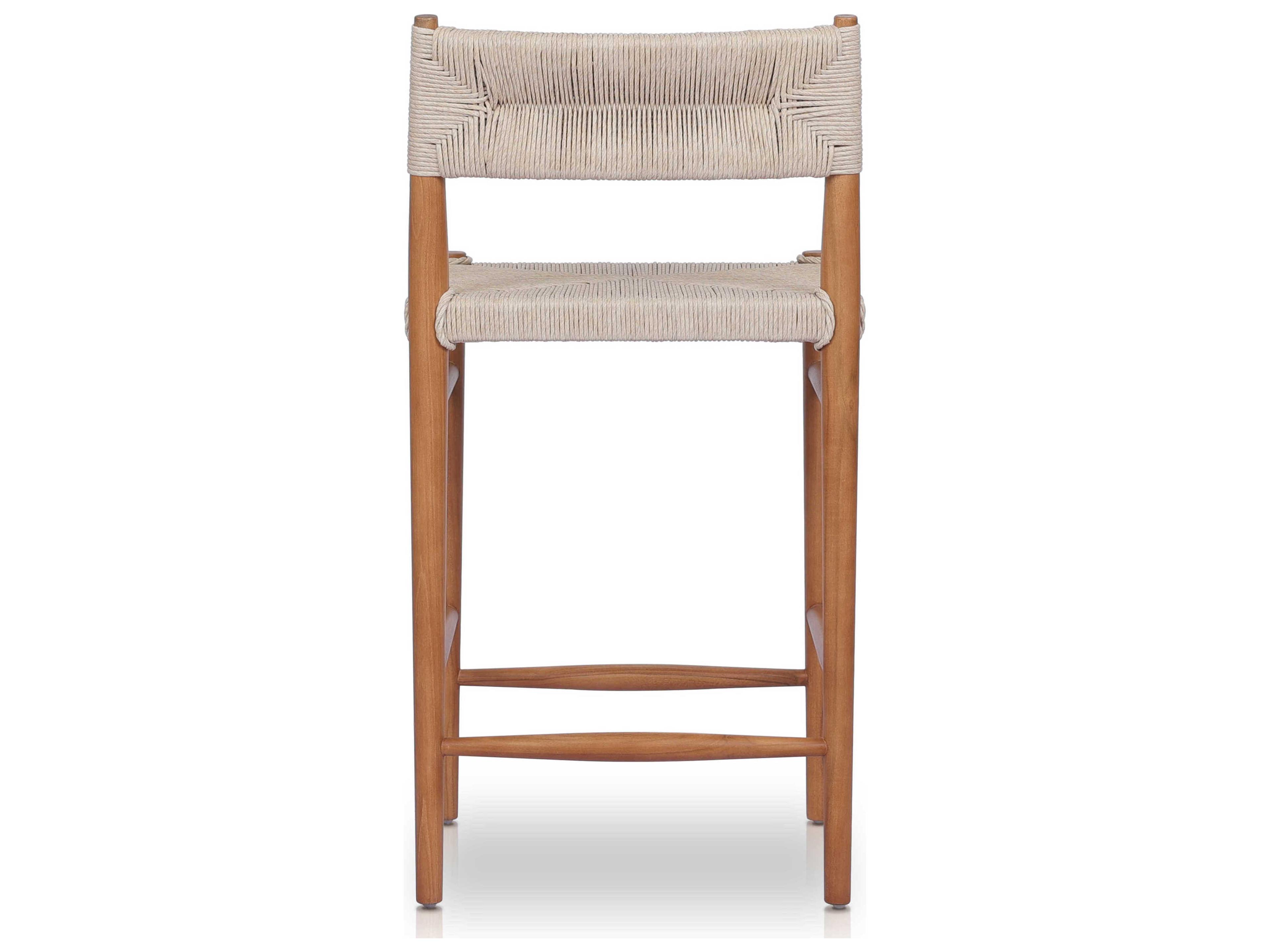 Four Hands Grass Roots Lomas Teak Wood Natural Vintage White Counter Stool