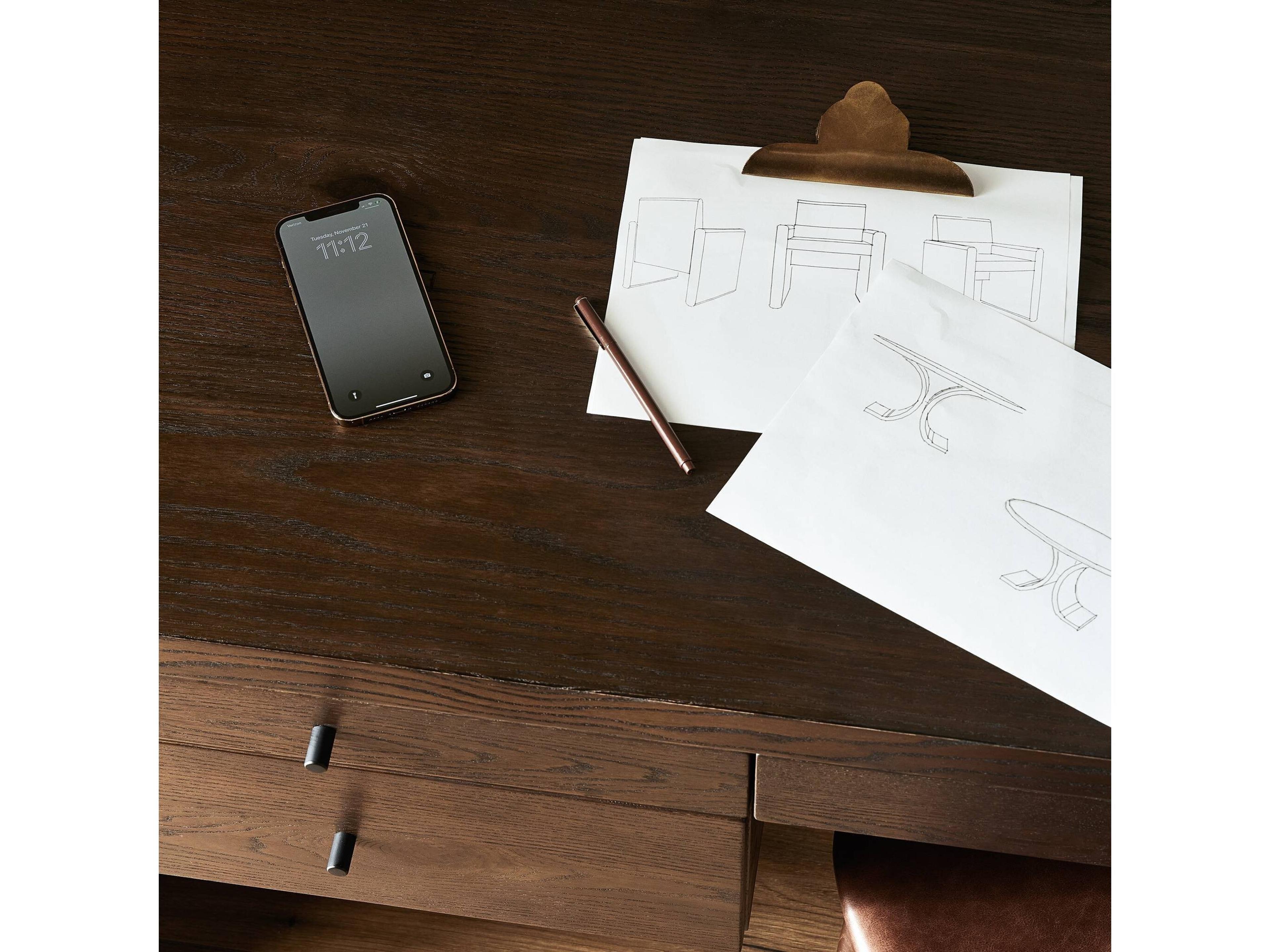 Four Hands Hamilton Umber Oak Brown Wood Secretary Desk