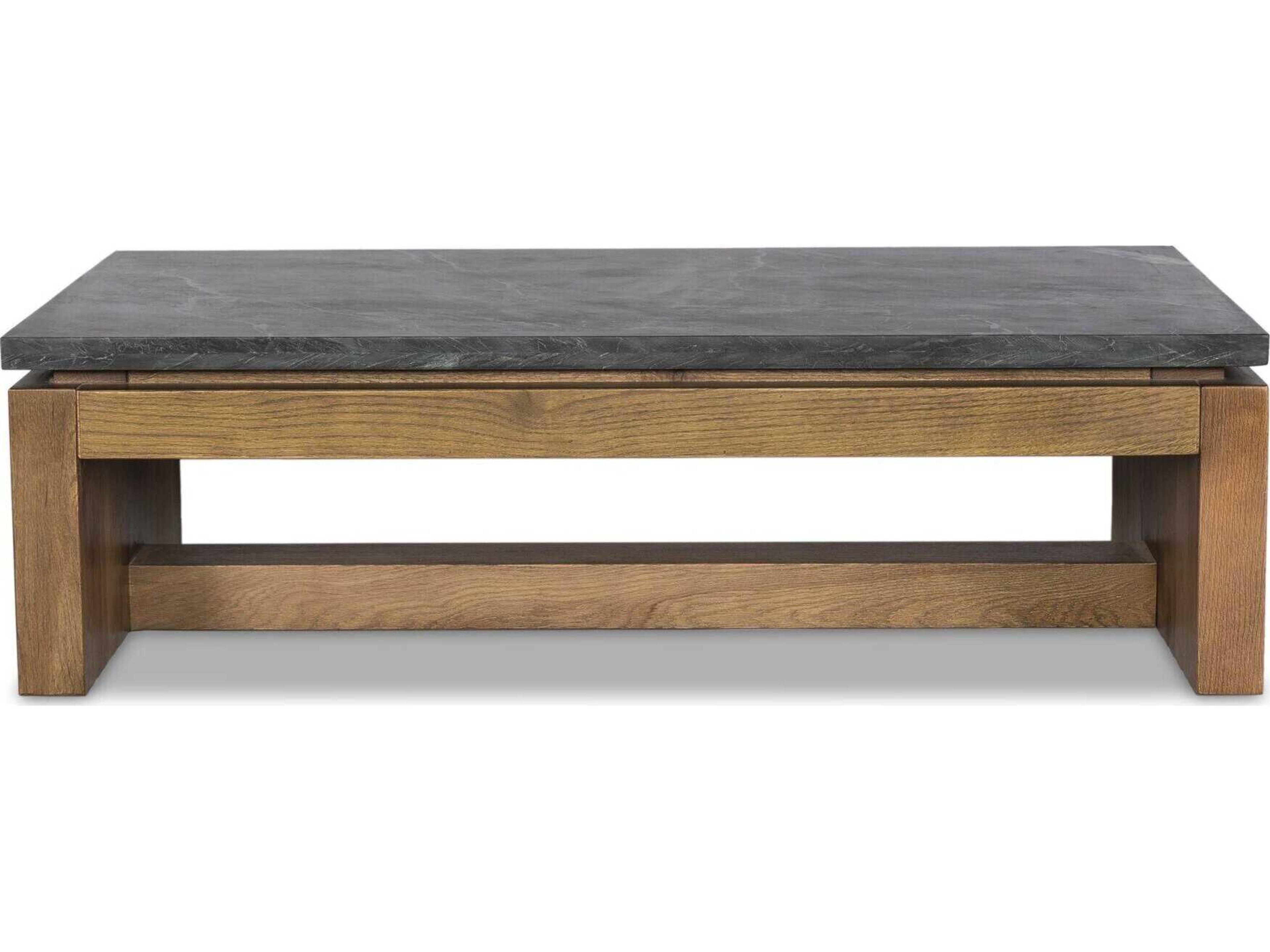 Four Hands Merritt Rectangular Dove Oak Polished Black Marble Coffee Table
