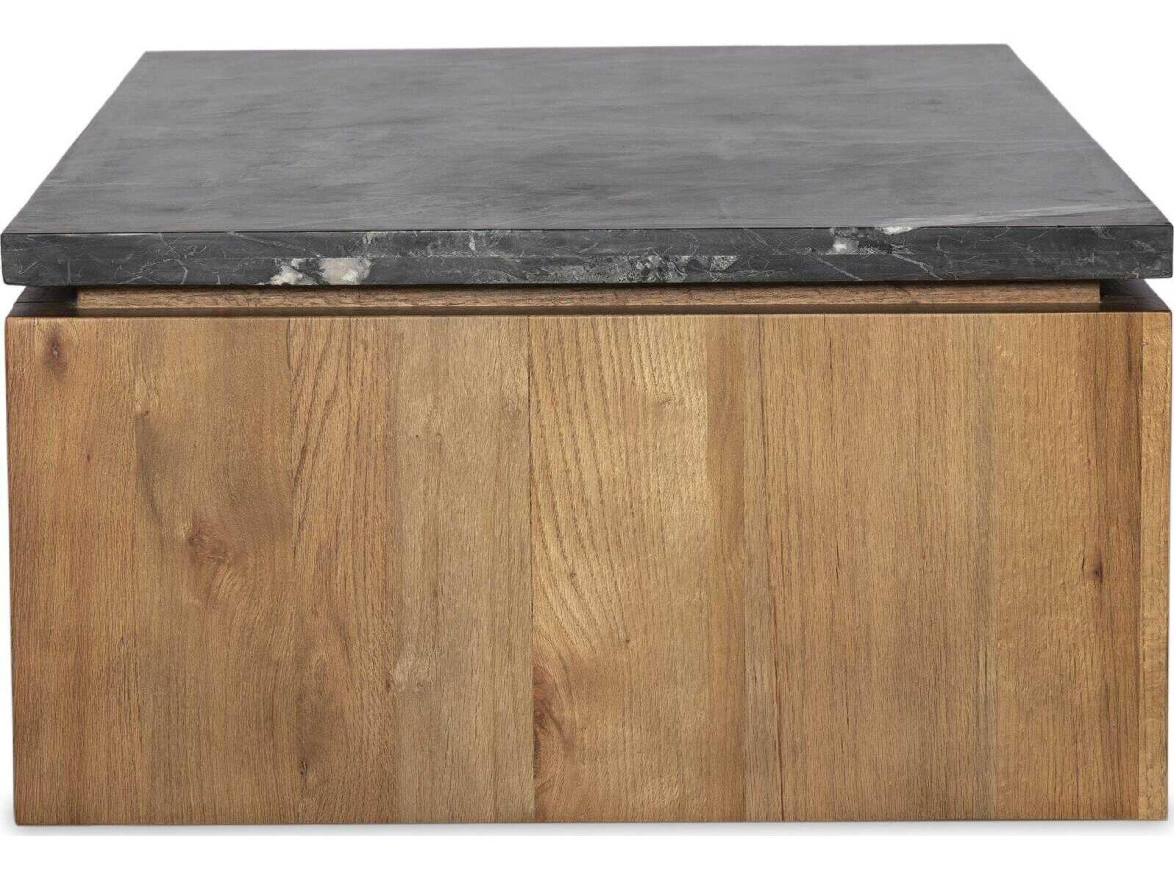 Four Hands Merritt Rectangular Dove Oak Polished Black Marble Coffee Table