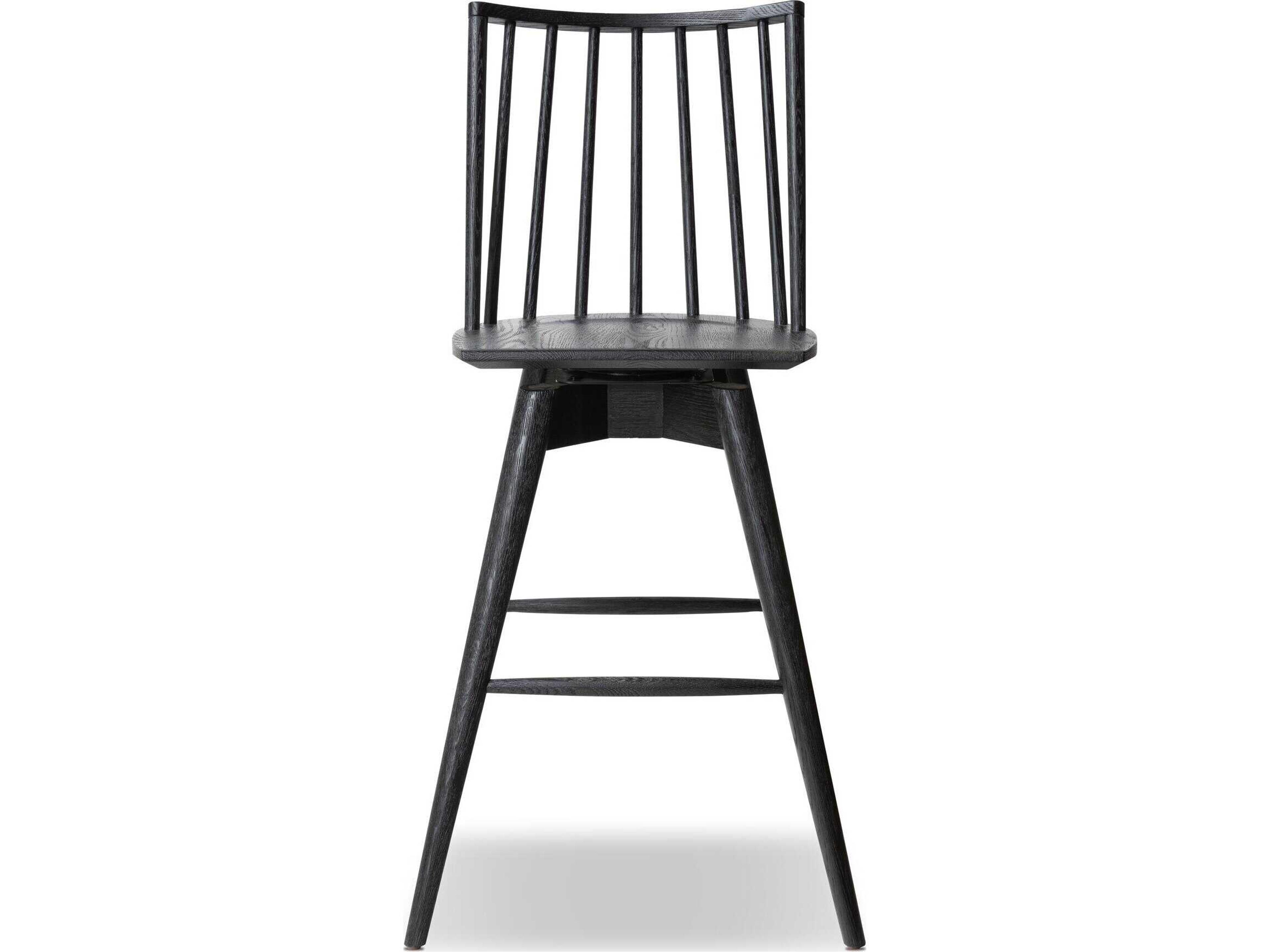 Four Hands Wallis Lewis Black Oak Wood Swivel Bar Stool