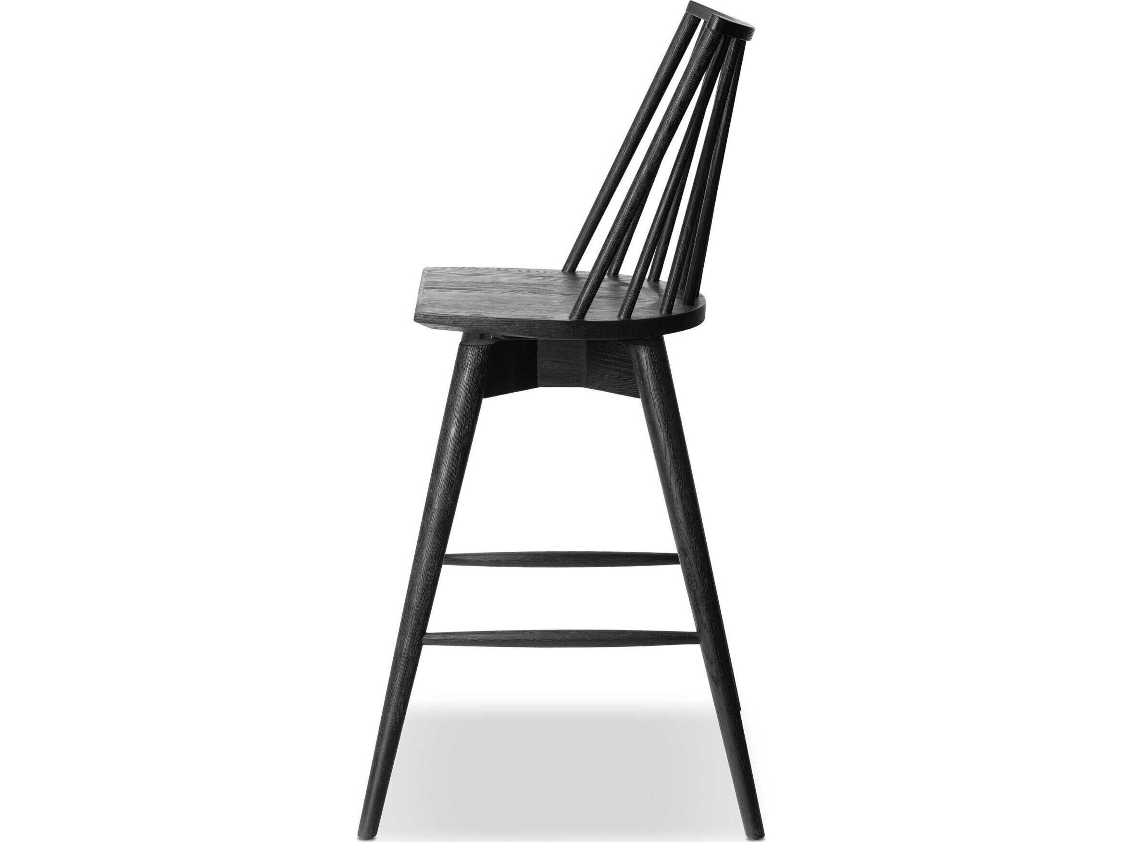 Four Hands Wallis Lewis Black Oak Wood Swivel Bar Stool