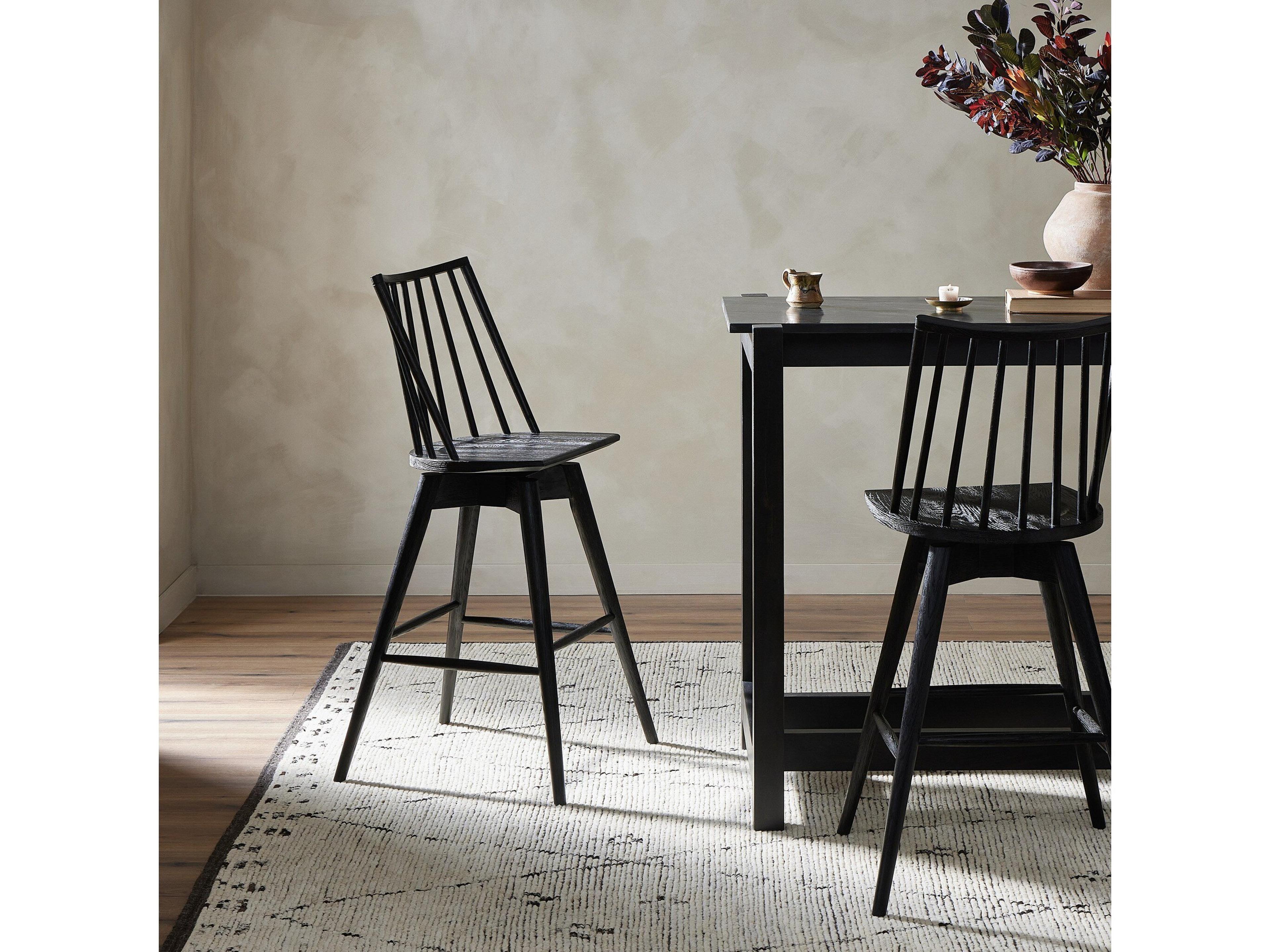 Four Hands Wallis Lewis Black Oak Wood Swivel Bar Stool