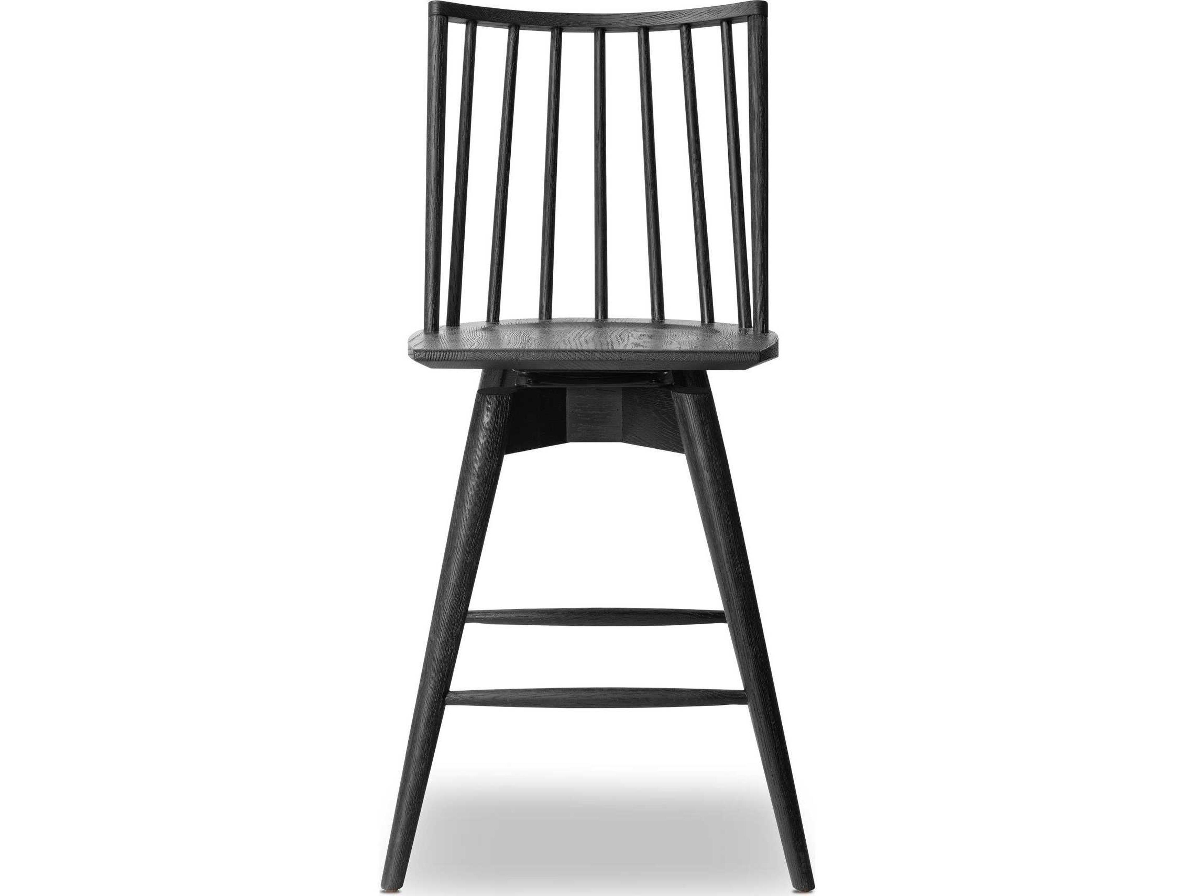 Four Hands Wallis Lewis Black Oak Wood Swivel Counter Stool