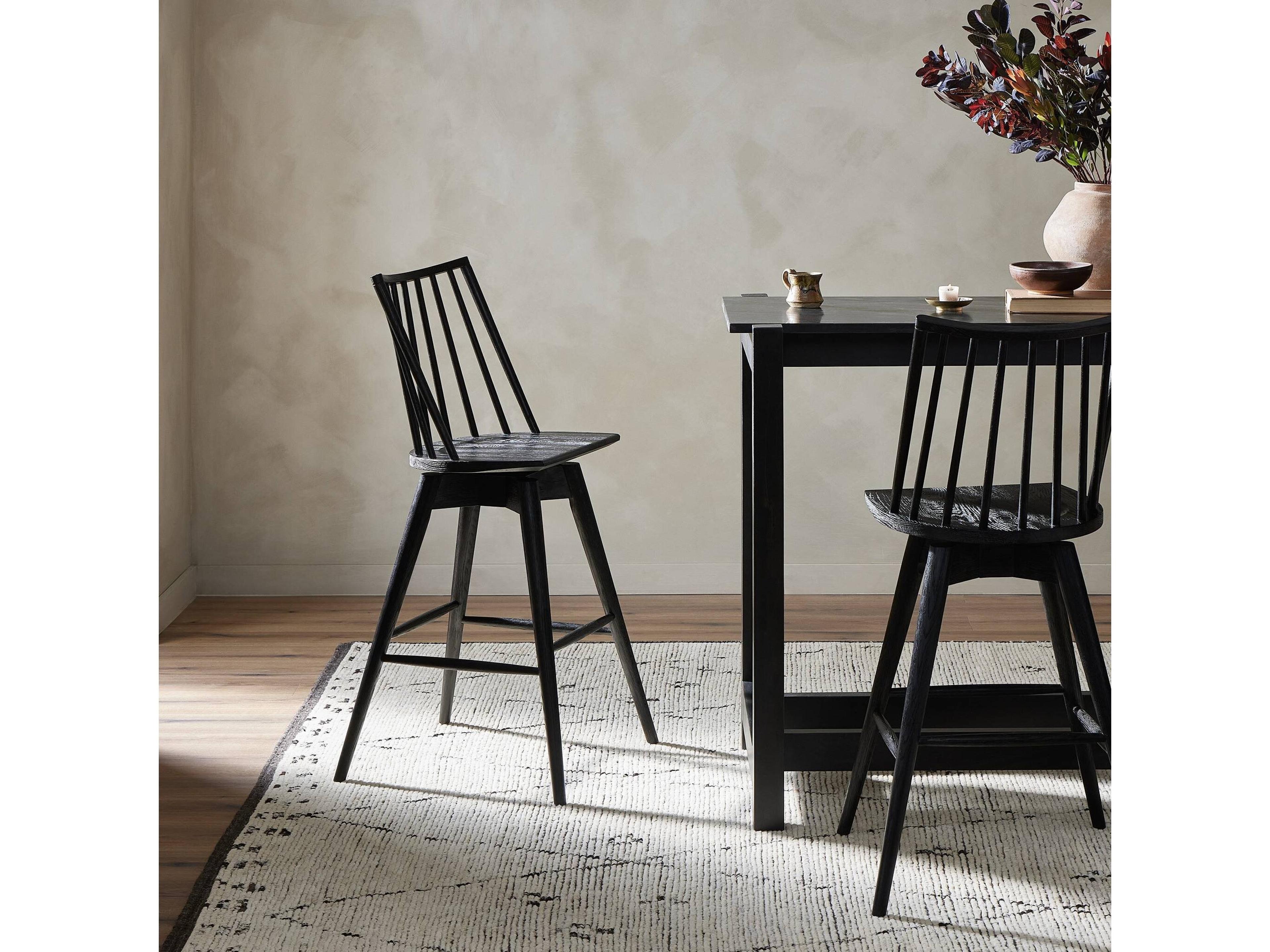 Four Hands Wallis Lewis Black Oak Wood Swivel Counter Stool