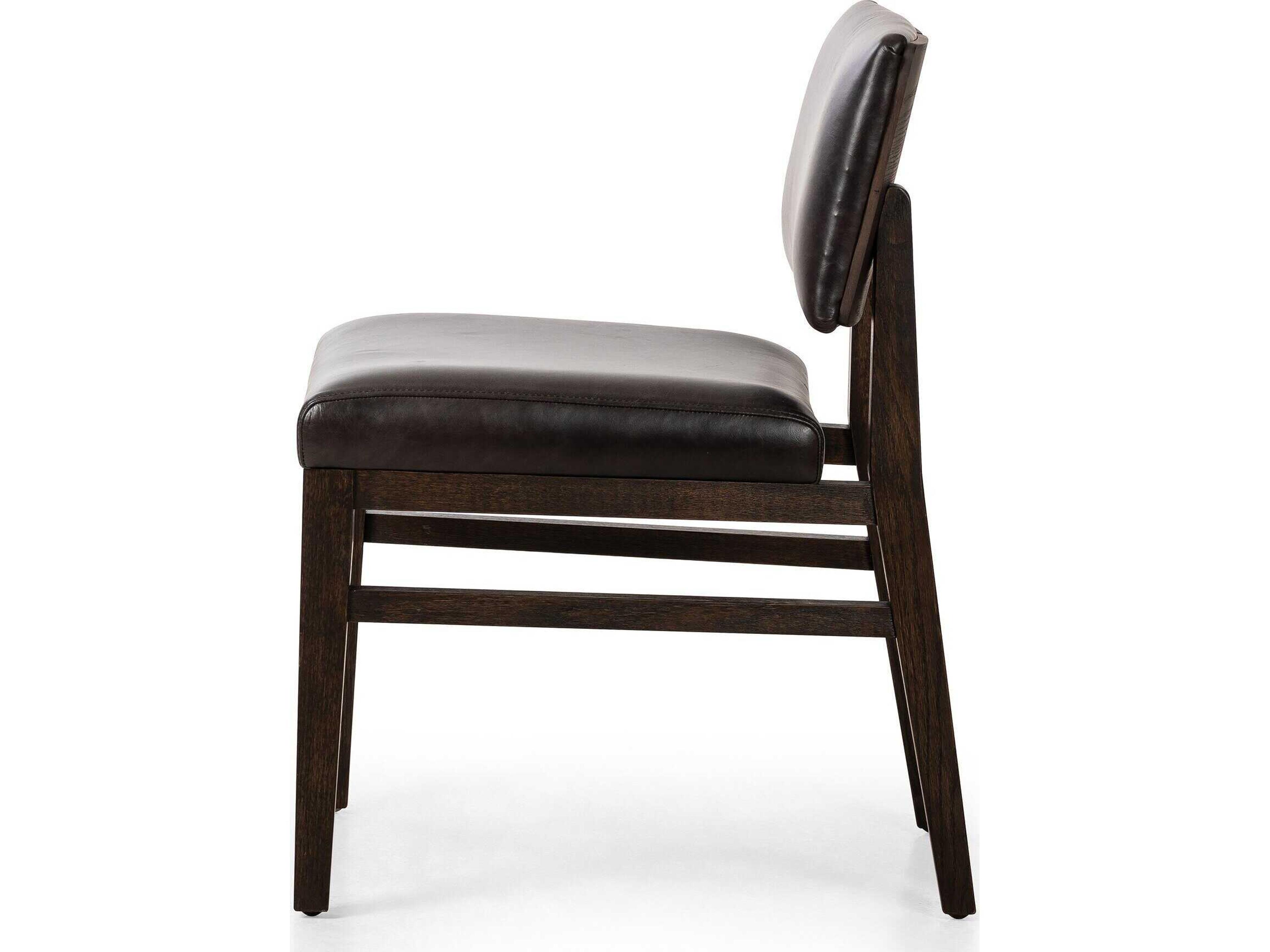 Globetrotter Carlo Oak Wood Brown Leather Armless Dining Chair