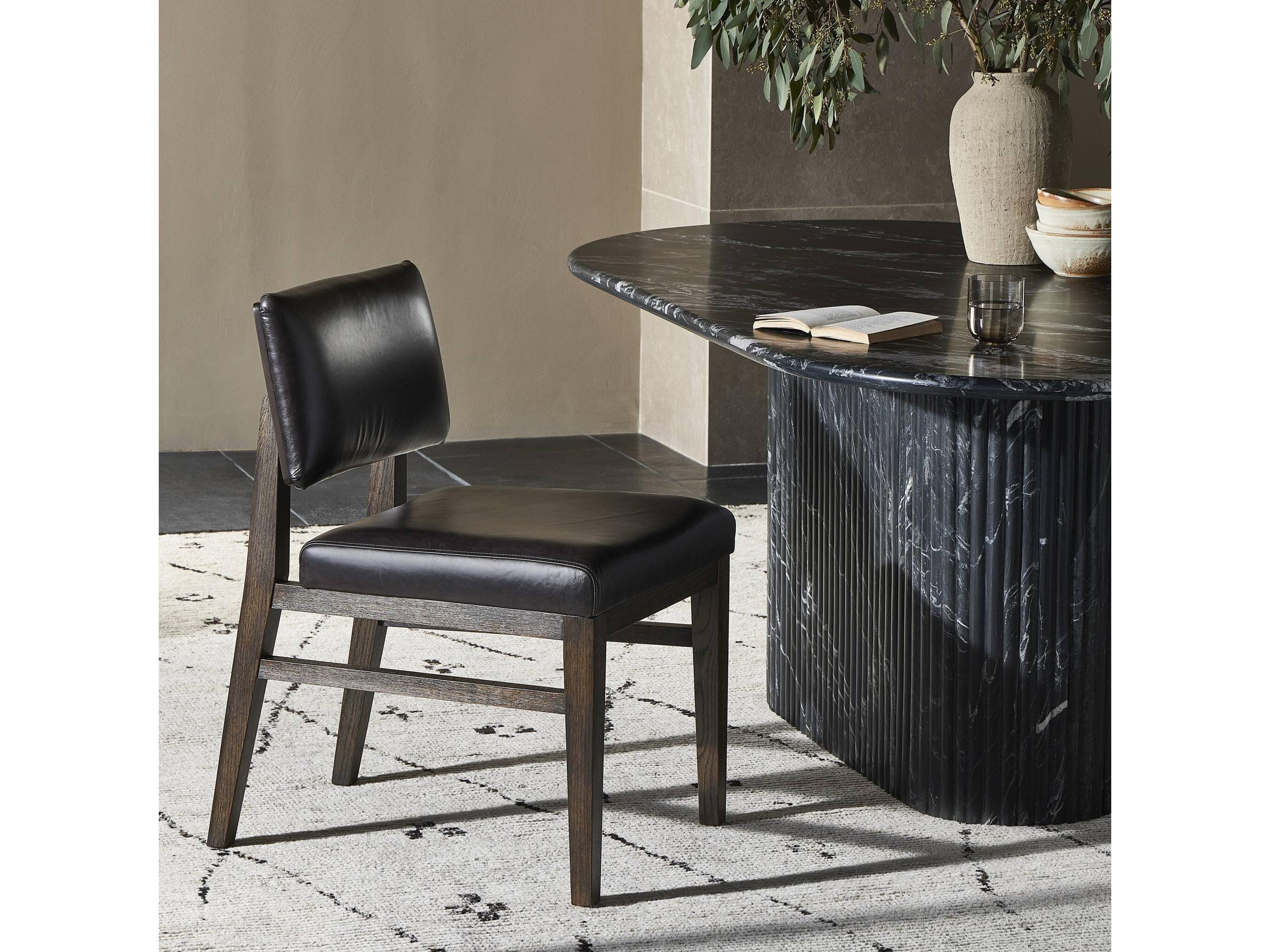 Luxecor Globetrotter Carlo Oak Wood Brown Leather Armless Dining Chair