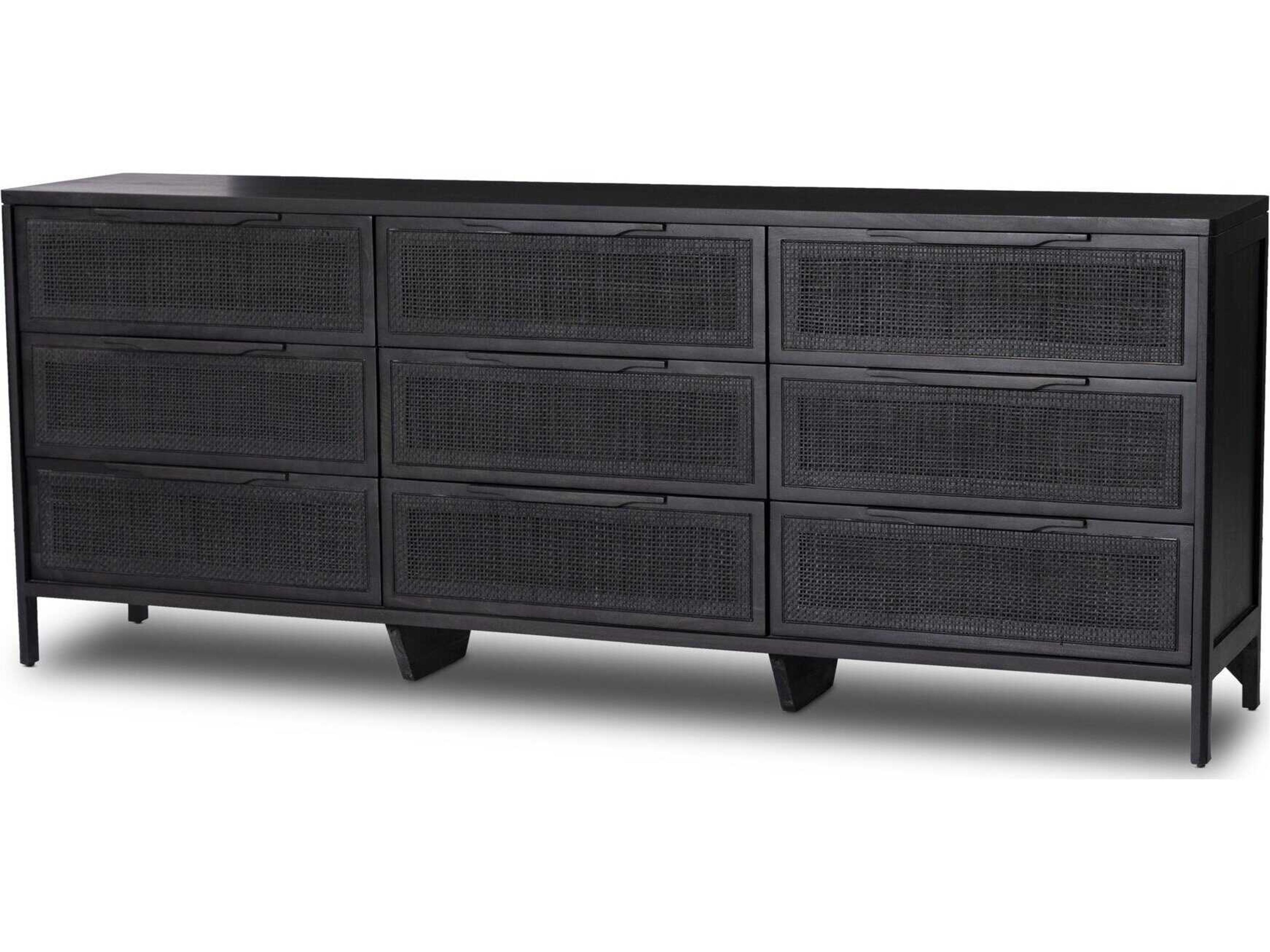 Prescott Sydney Black Cane Mango Wood 9 Drawer Dresser