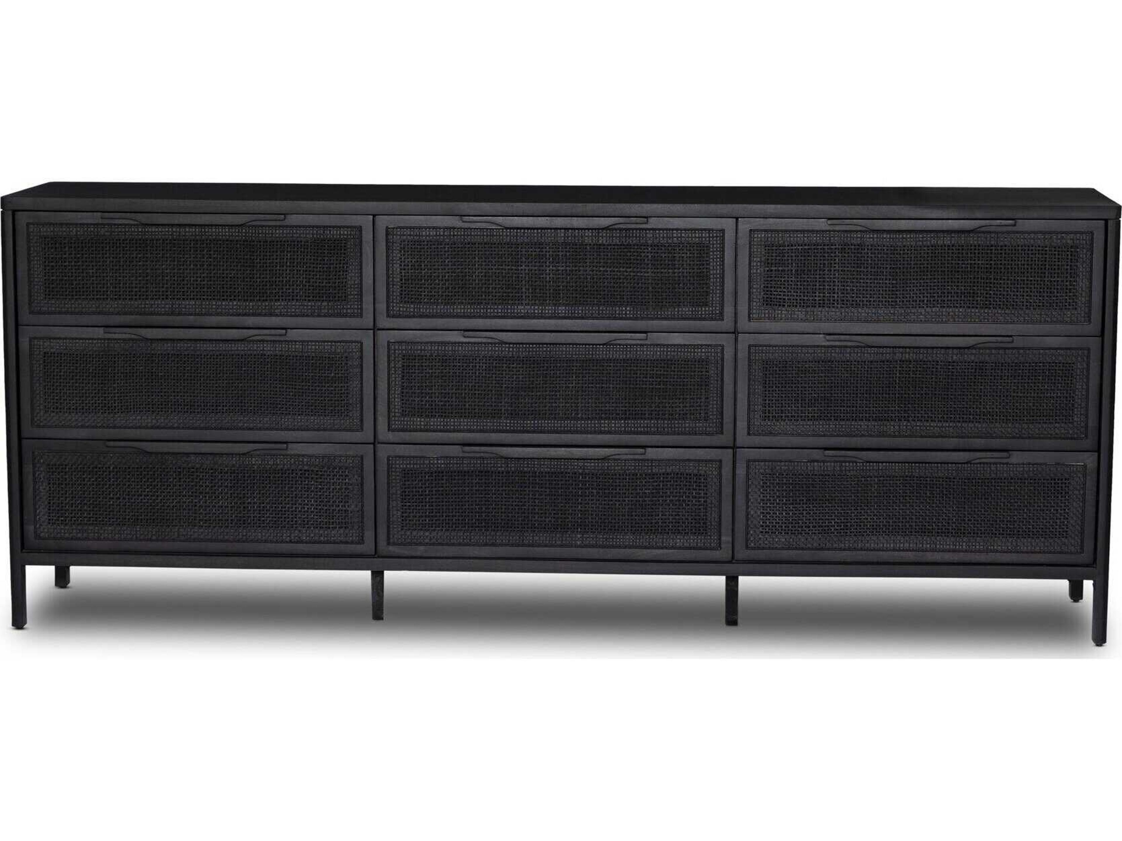Four Hands Prescott Sydney Black Cane Mango Wood 9 Drawer Dresser