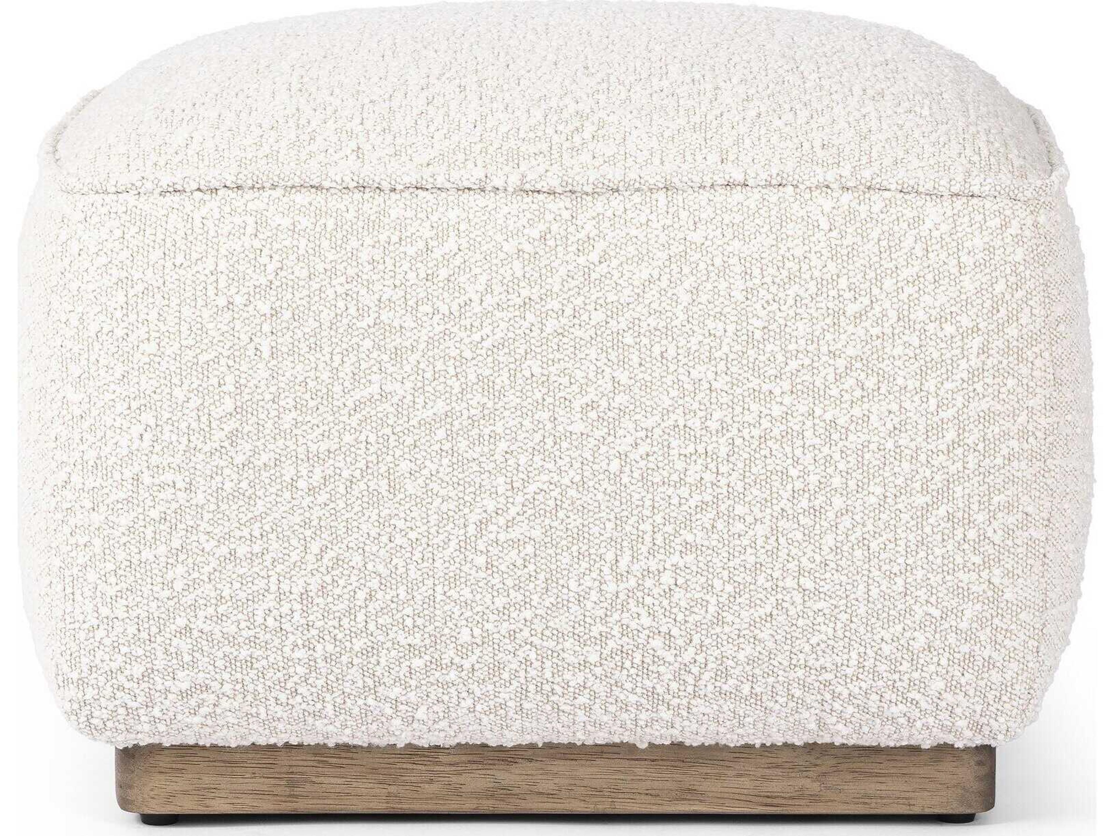 Four Hands Westgate Knoll Natural Distressed White Upholstered Ottoman