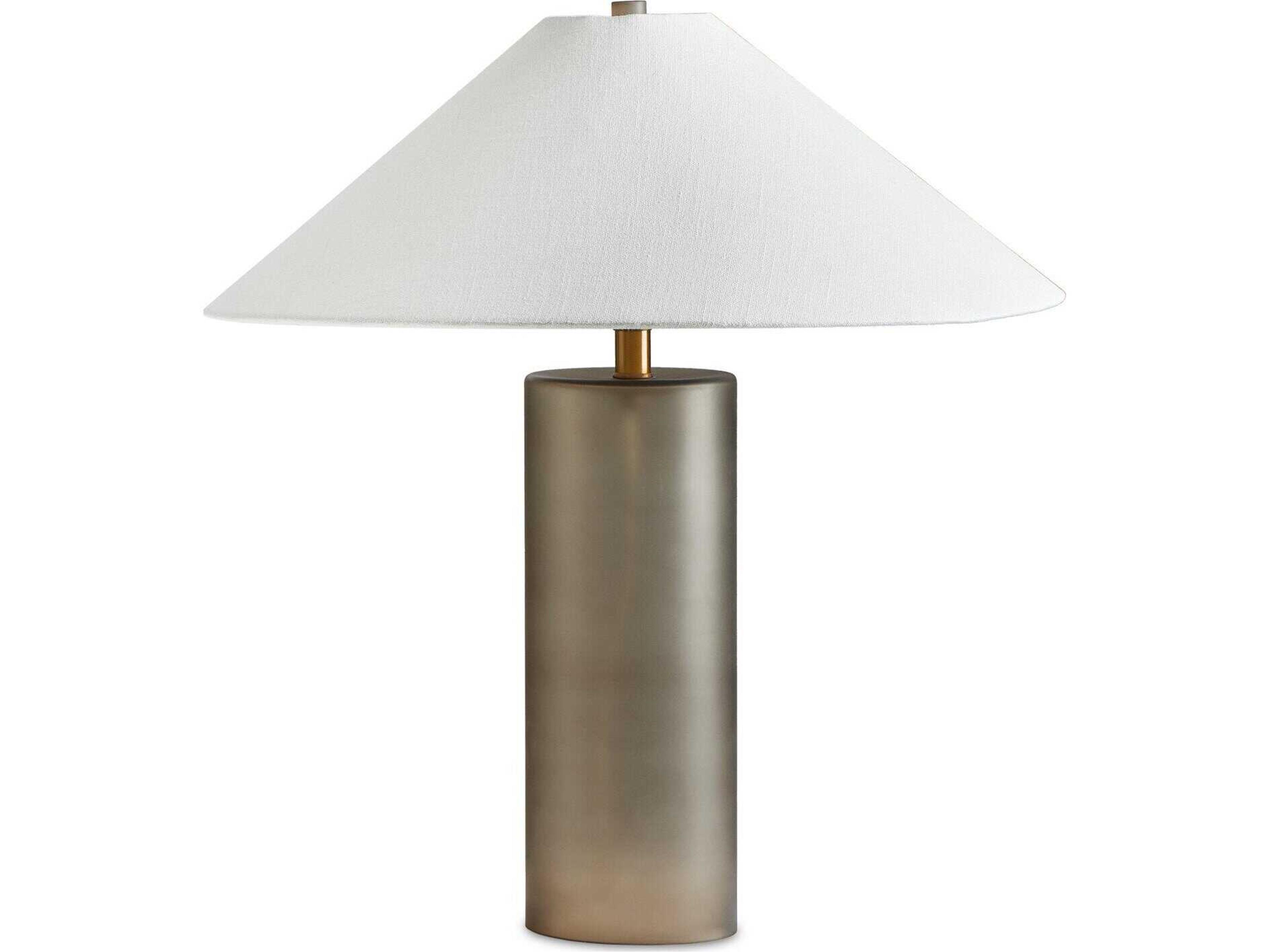 Four Hands Hutton Smoked Blown Glass Cream Linen Gray Table Lamp