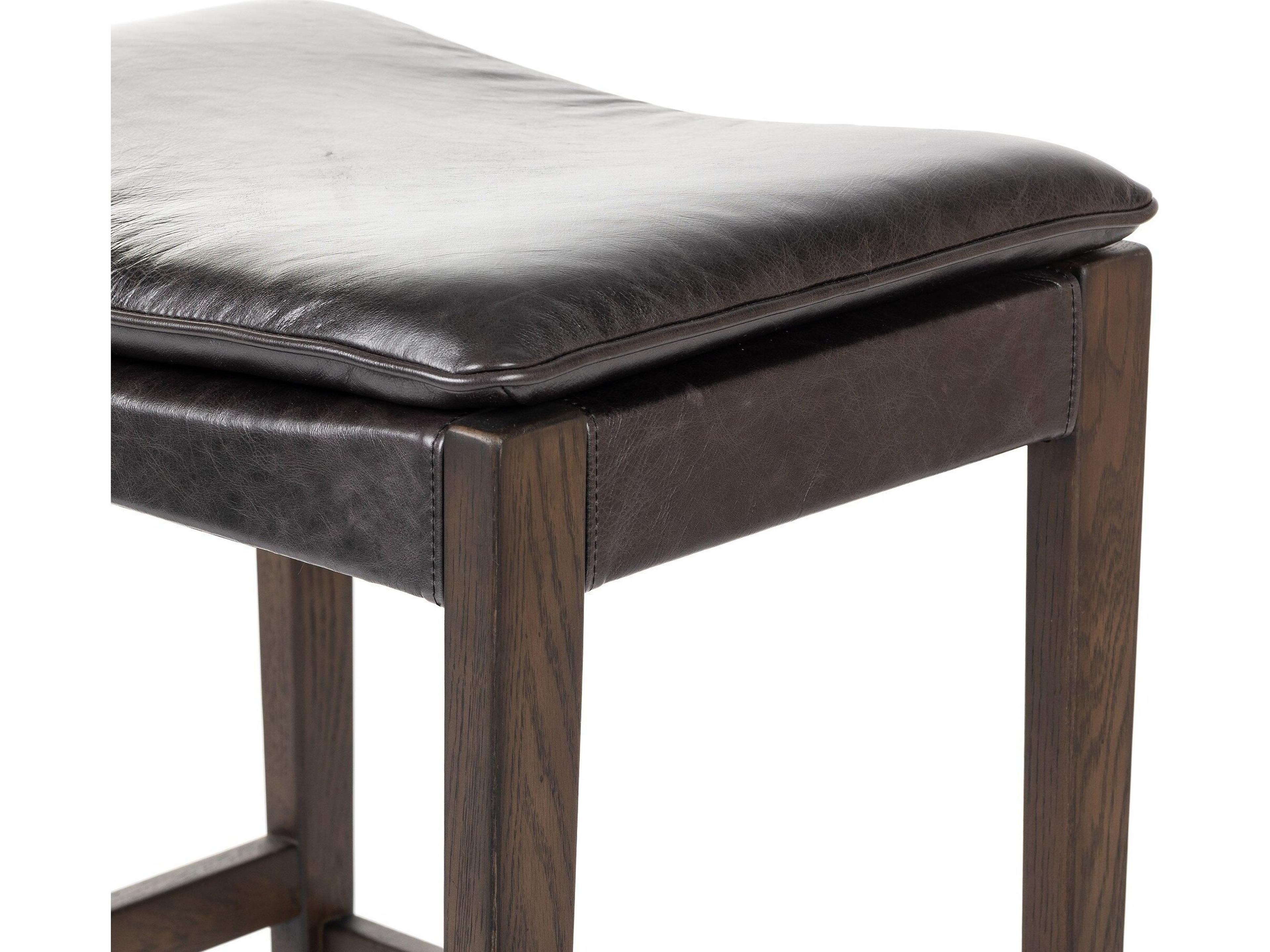 Four Hands Ashford Aya Sonoma Black Leather Oak Wood Bar Stool