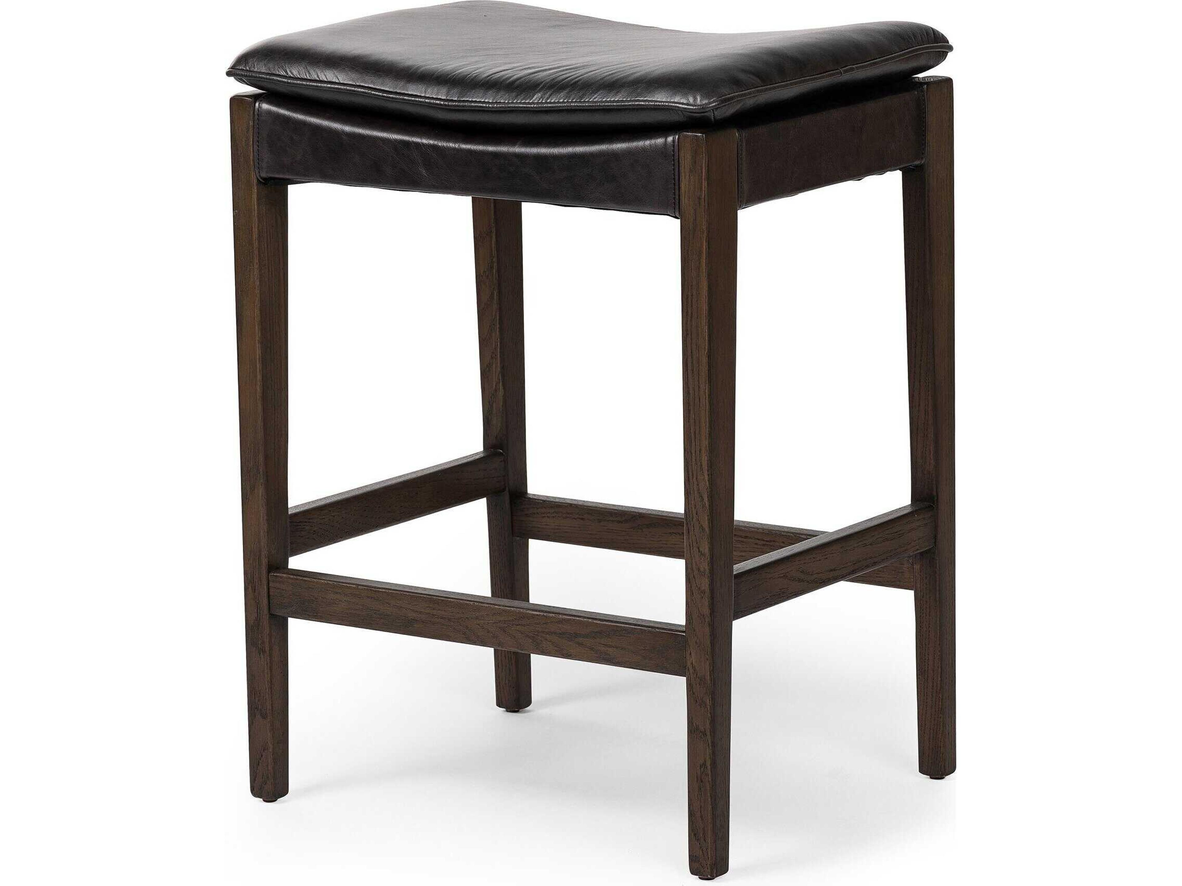 Ashford Aya Sonoma Black Leather Oak Wood Counter Stool