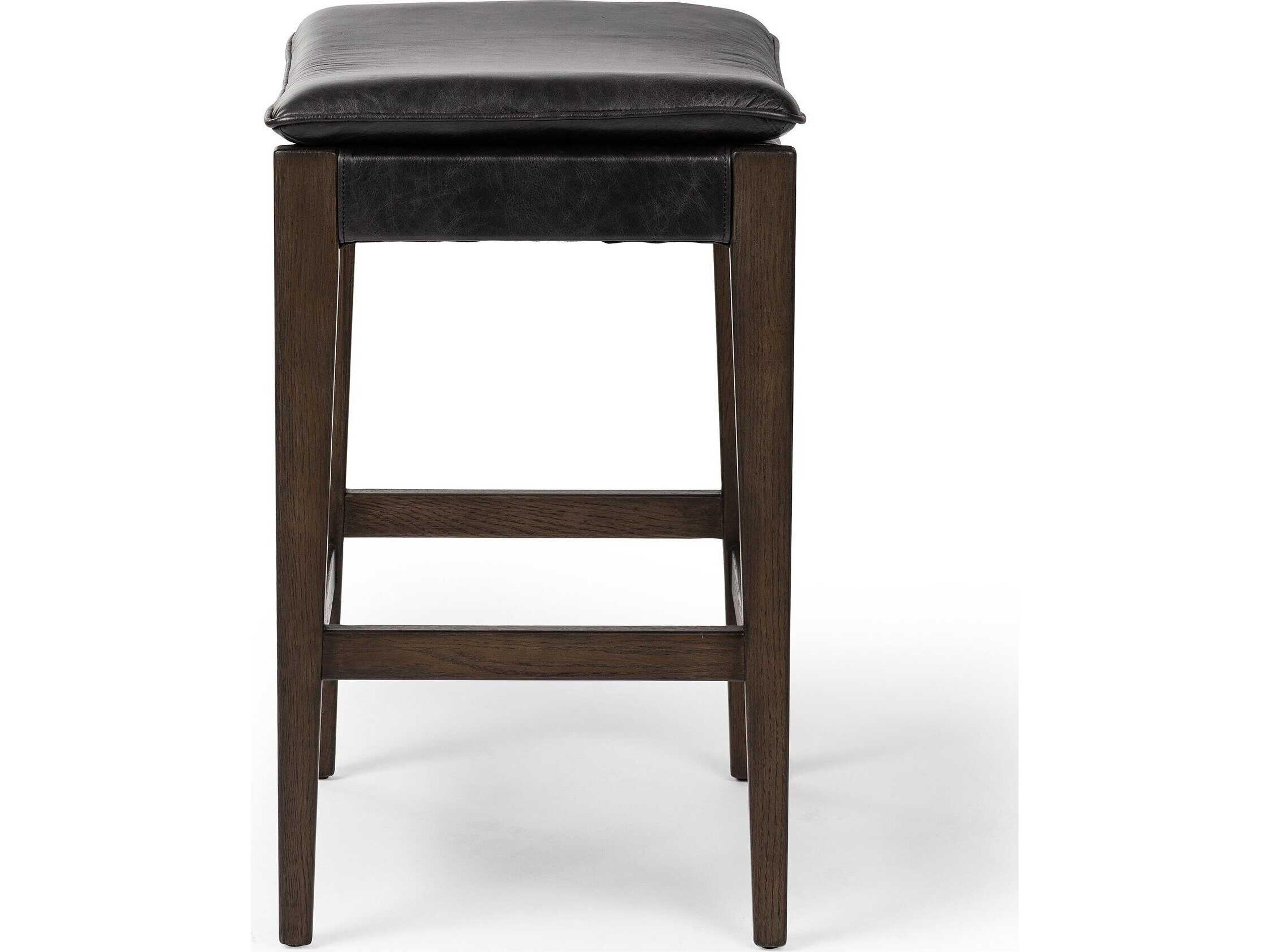 Four Hands Ashford Aya Sonoma Black Leather Oak Wood Counter Stool