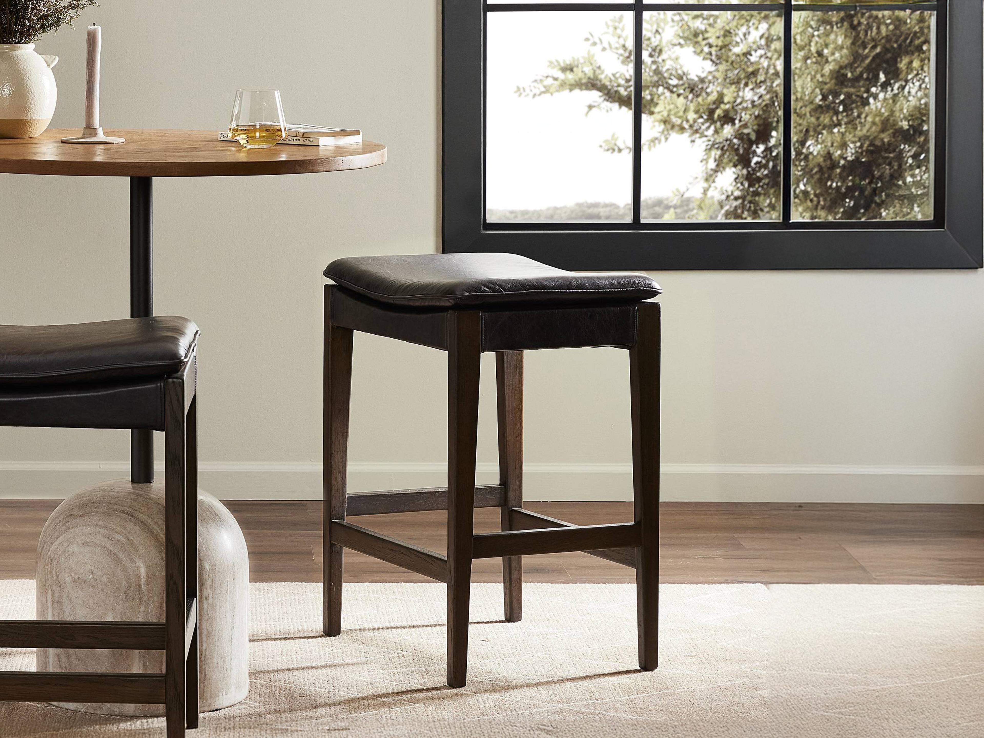 Four Hands Ashford Aya Sonoma Black Leather Oak Wood Counter Stool