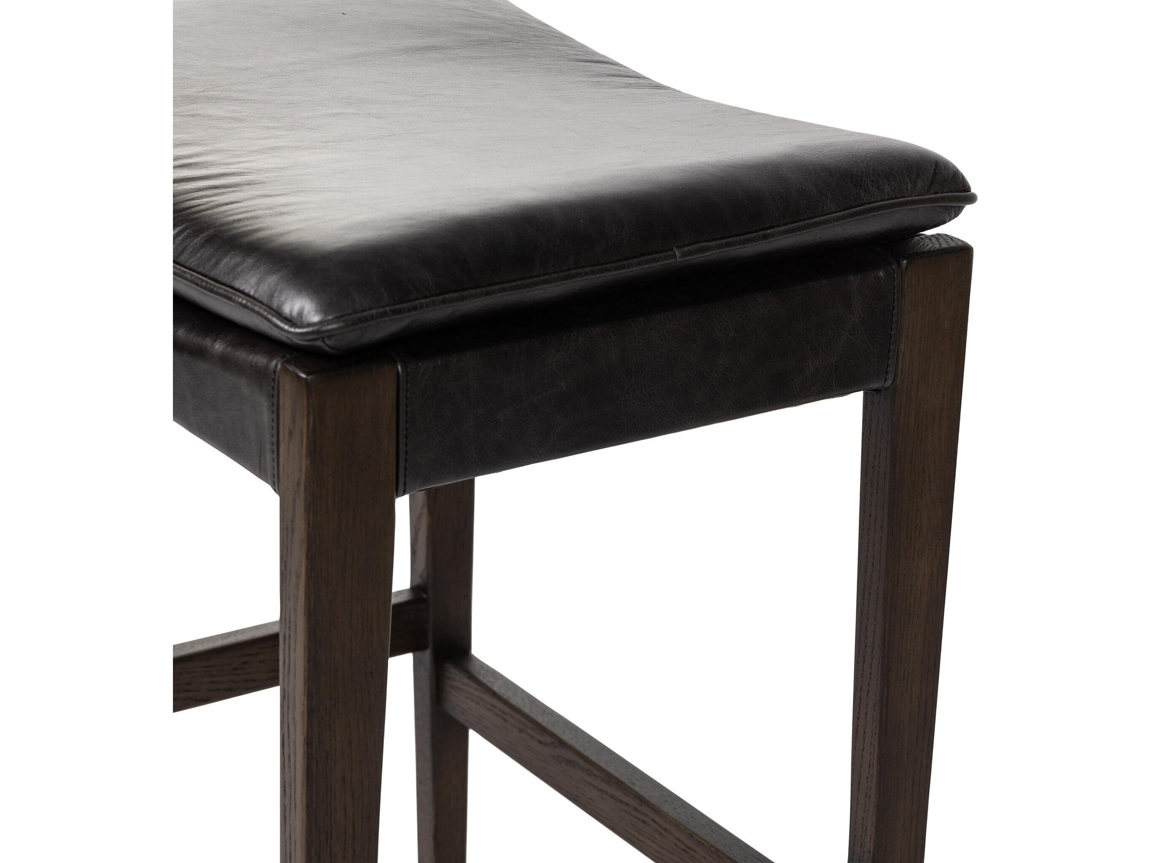 Four Hands Ashford Aya Sonoma Black Leather Oak Wood Counter Stool