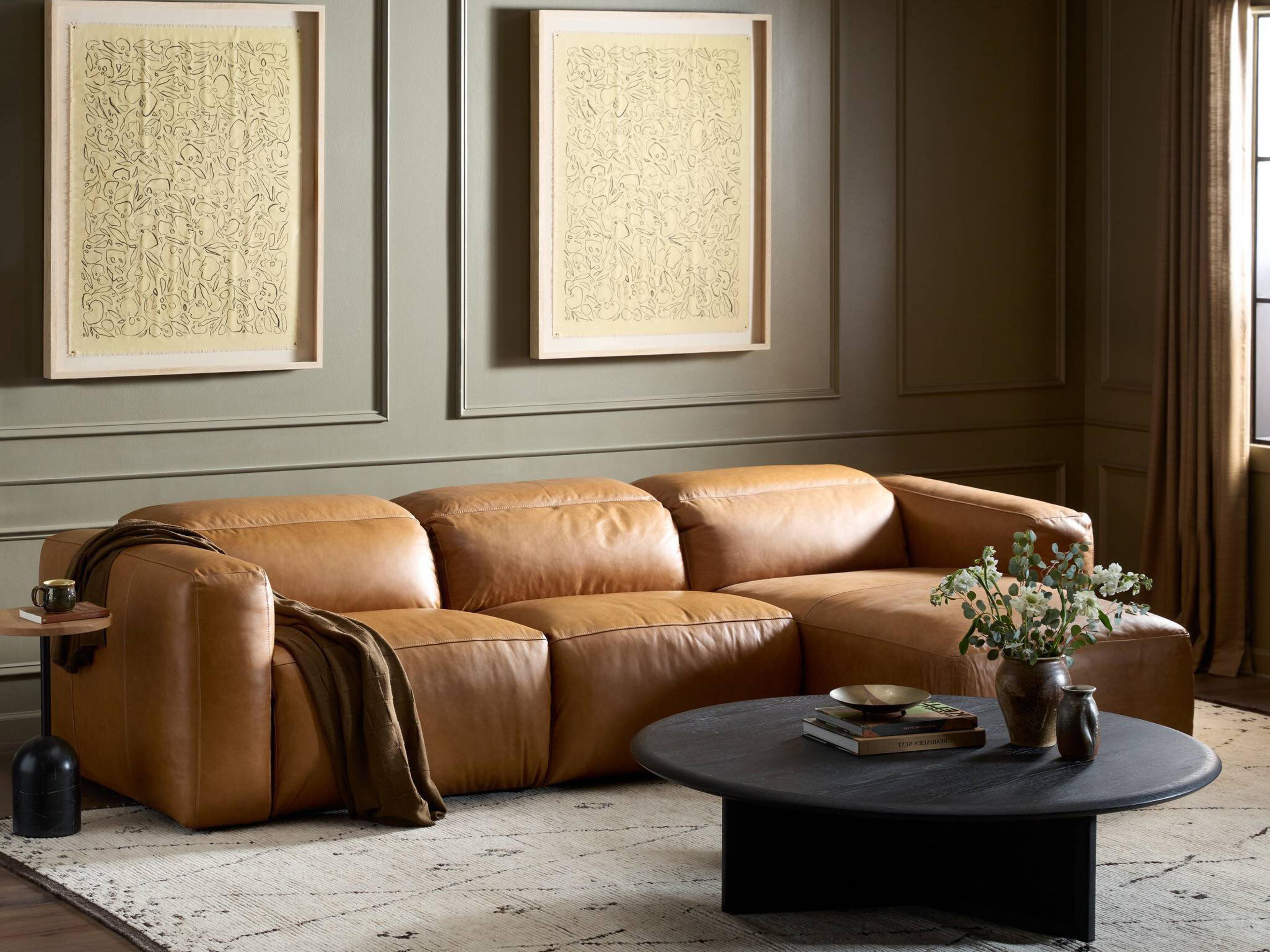 Four Hands Norwood Radley Power Recliner 3 - Piece Brown Leather Sectional Sofa with LAF Chaise