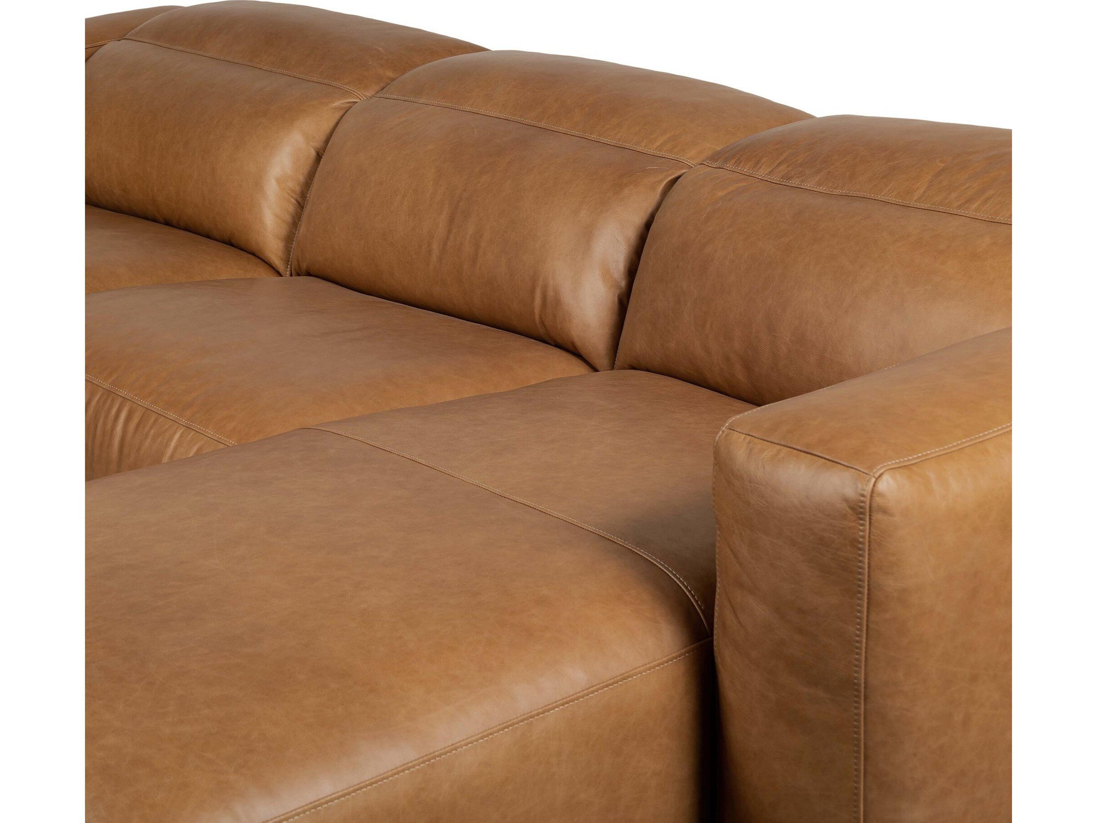 Four Hands Norwood Radley Power Recliner 3 - Piece Brown Leather Sectional Sofa with RAF Chaise
