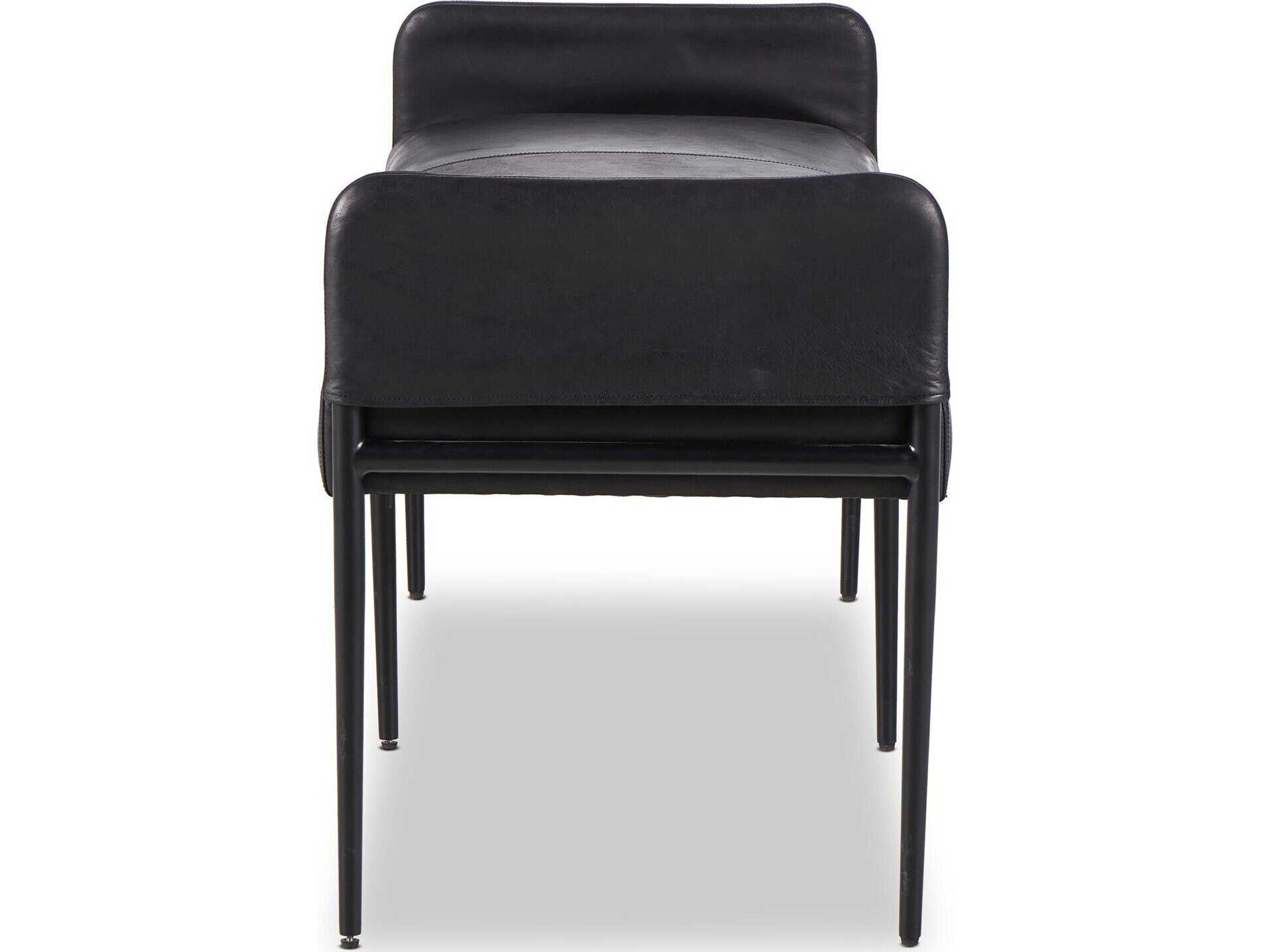 Four Hands Ashford Heirloom Black Midnight Iron Leather Accent Bench