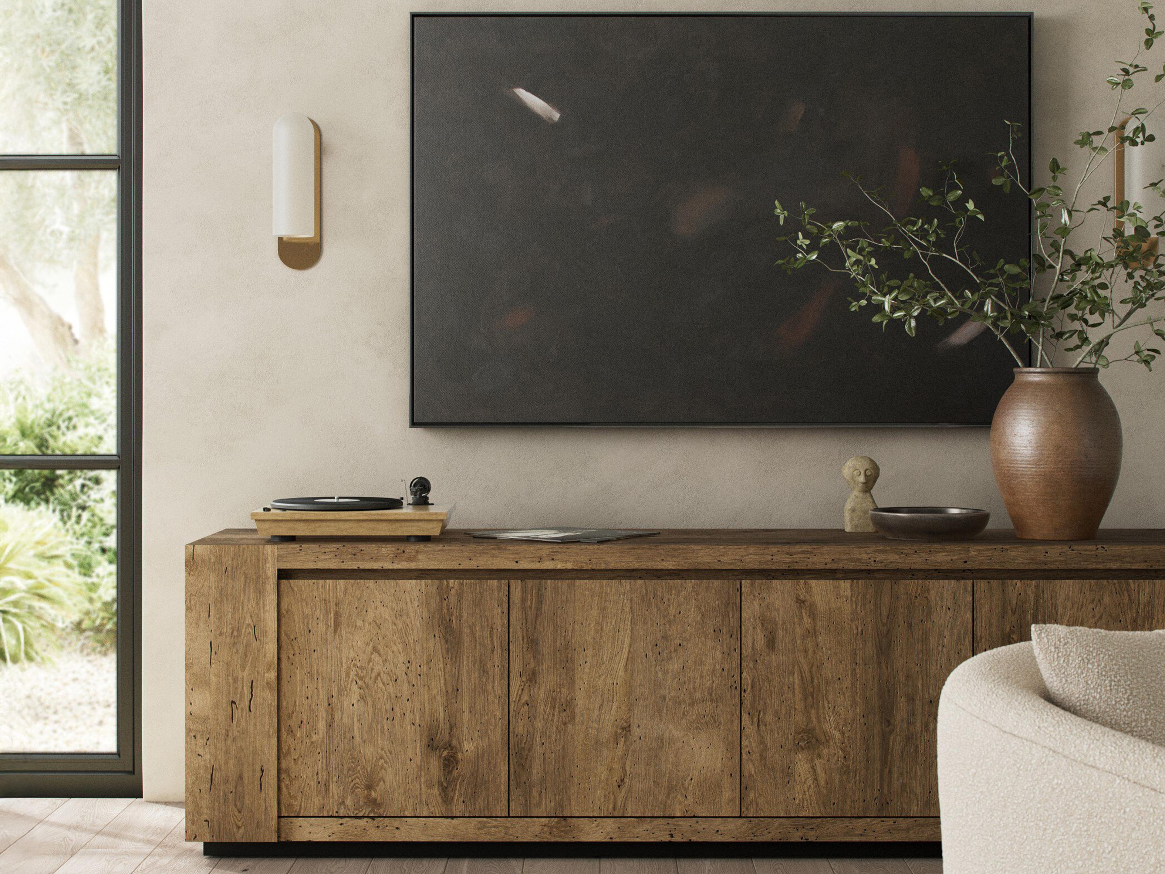 Four Hands Wesson Abaso 94" Hardwood Black Rustic Wormwood Oak Media Console