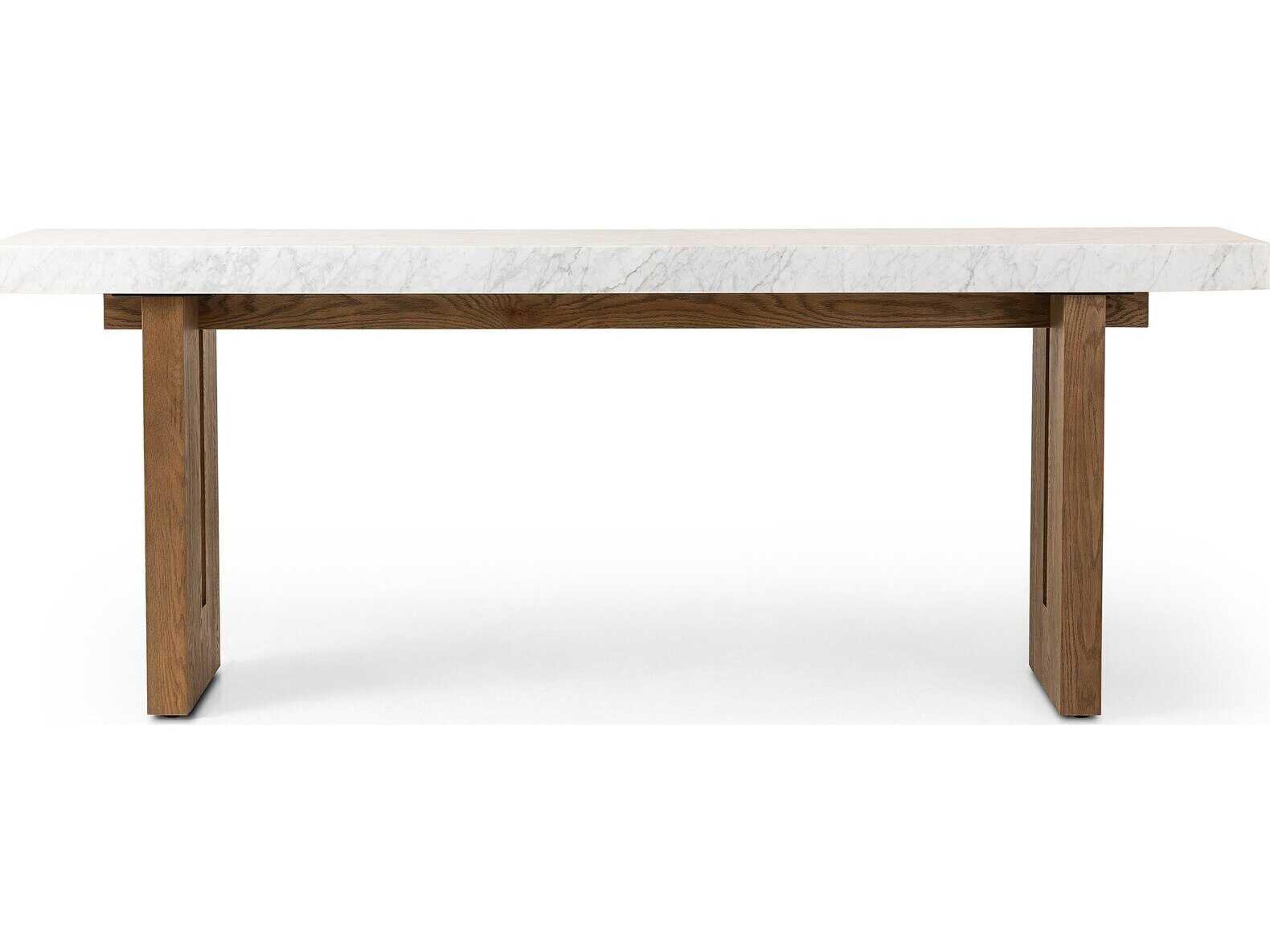 Four Hands Hughes Rectangular White Carrera Marble Smoked Oak Veneer Console Table
