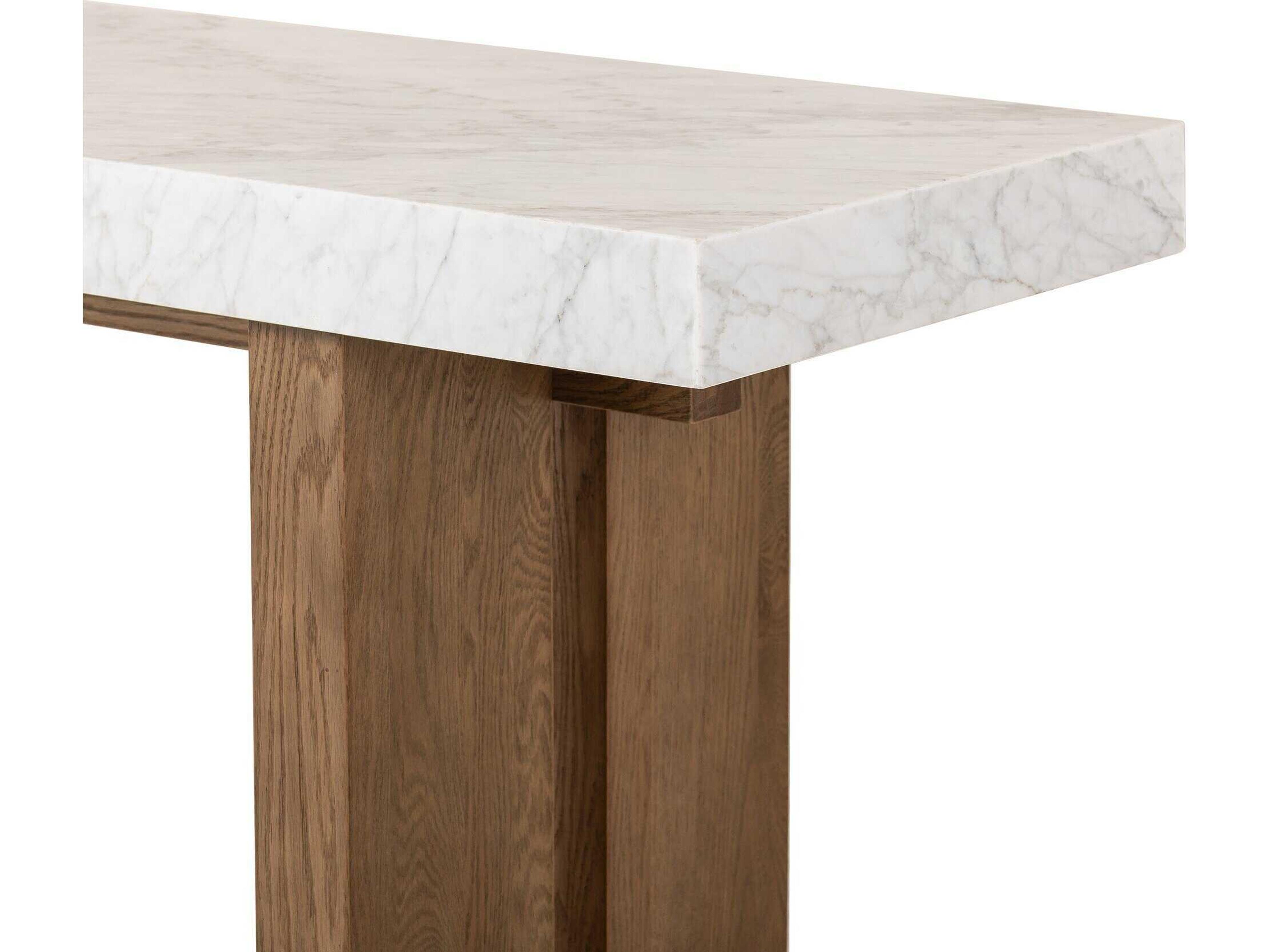 Four Hands Hughes Rectangular White Carrera Marble Smoked Oak Veneer Console Table