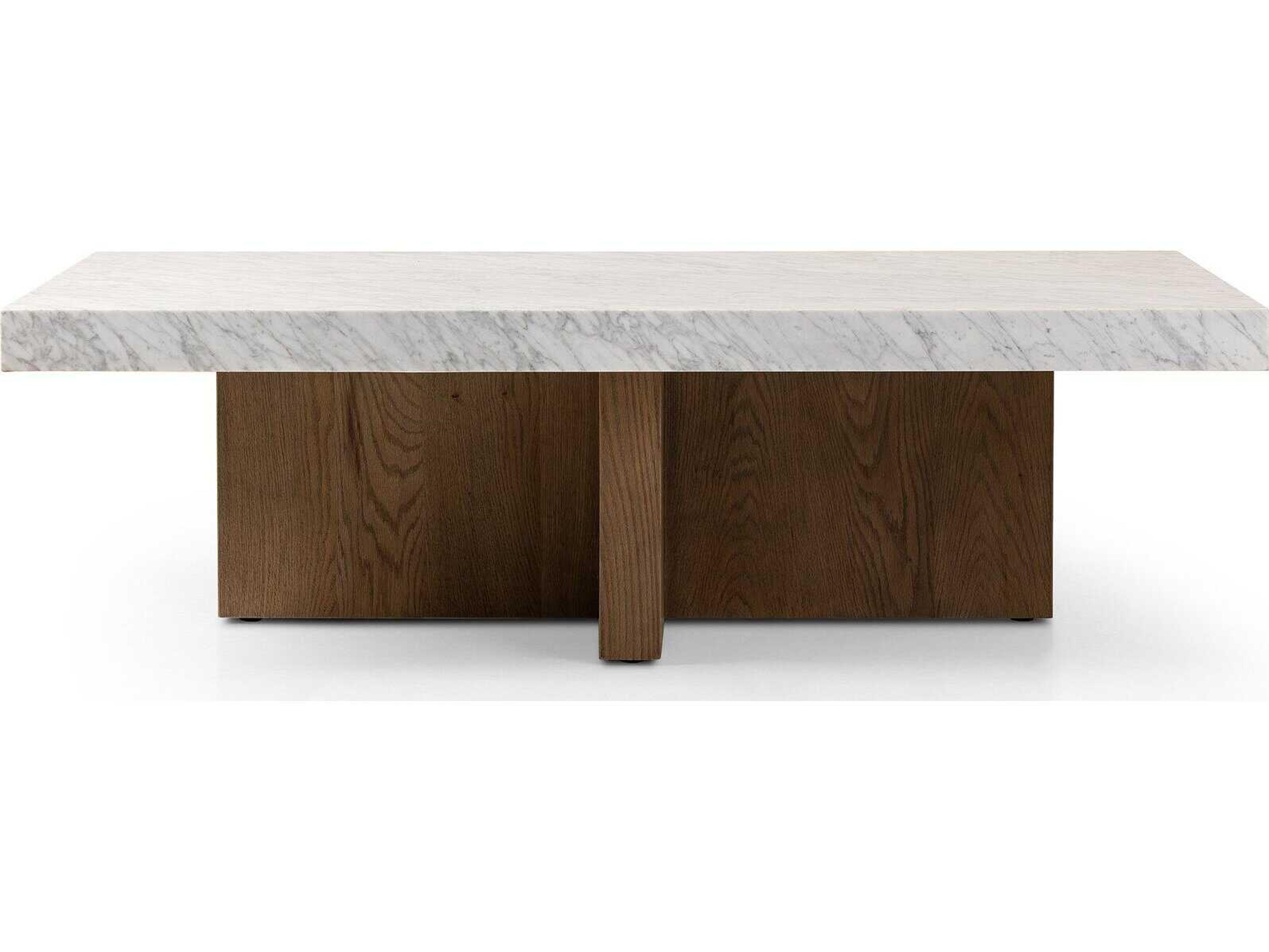 Four Hands Hughes Rectangular White Carrera Marble Smoked Oak Veneer Coffee Table