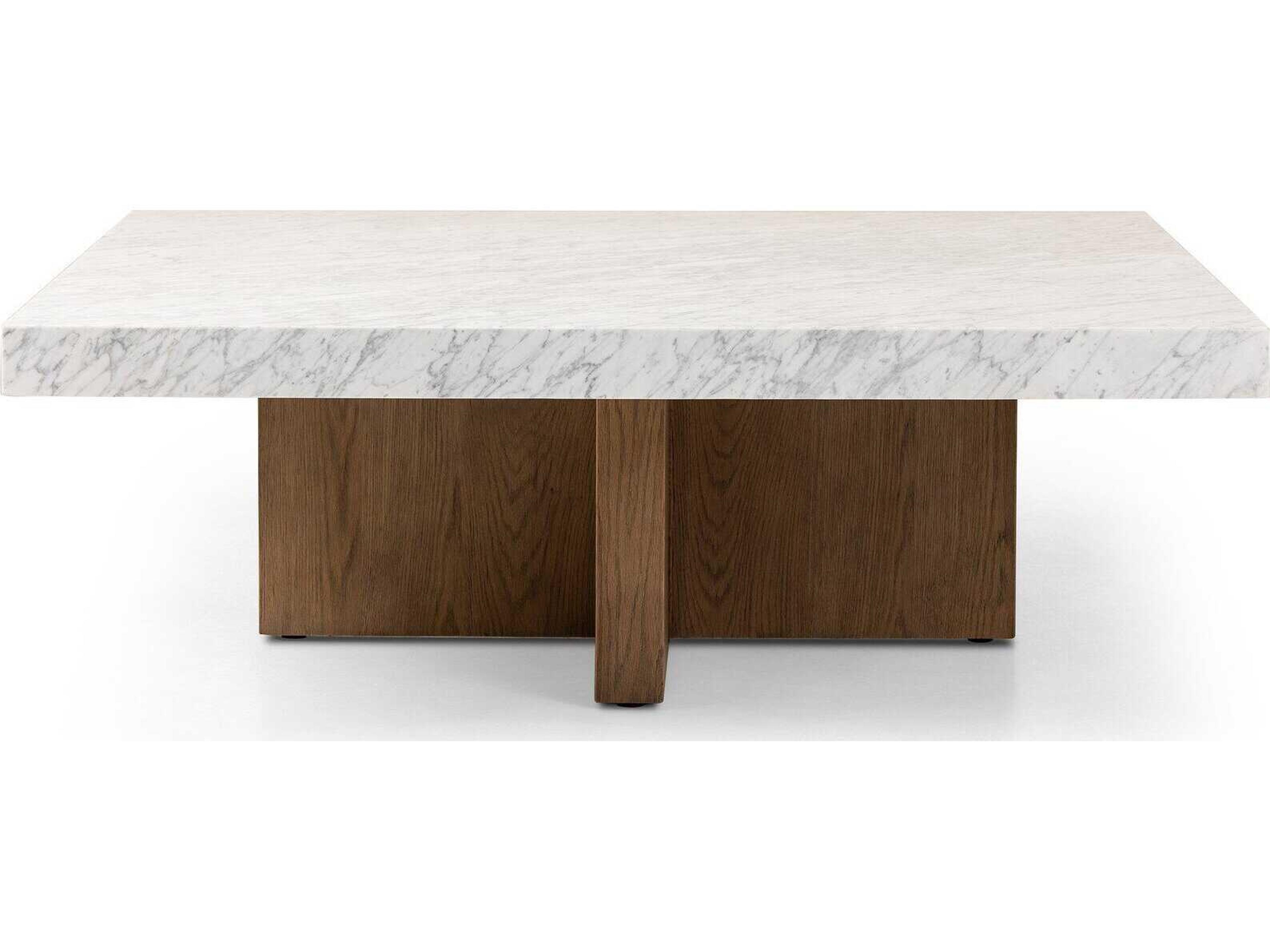 Four Hands Hughes Square White Carrera Marble Smoked Oak Veneer Coffee Table