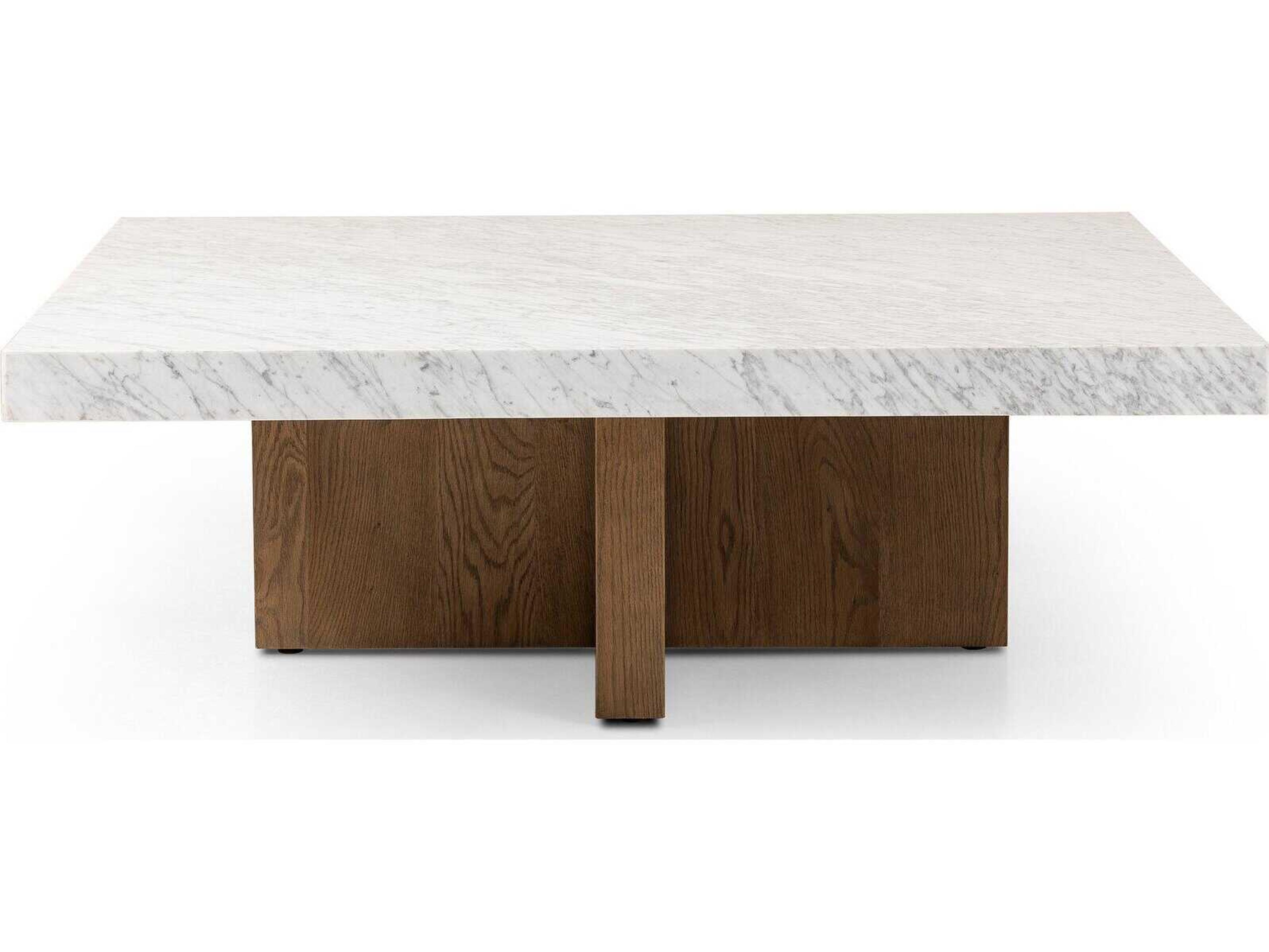 Four Hands Hughes Square White Carrera Marble Smoked Oak Veneer Coffee Table