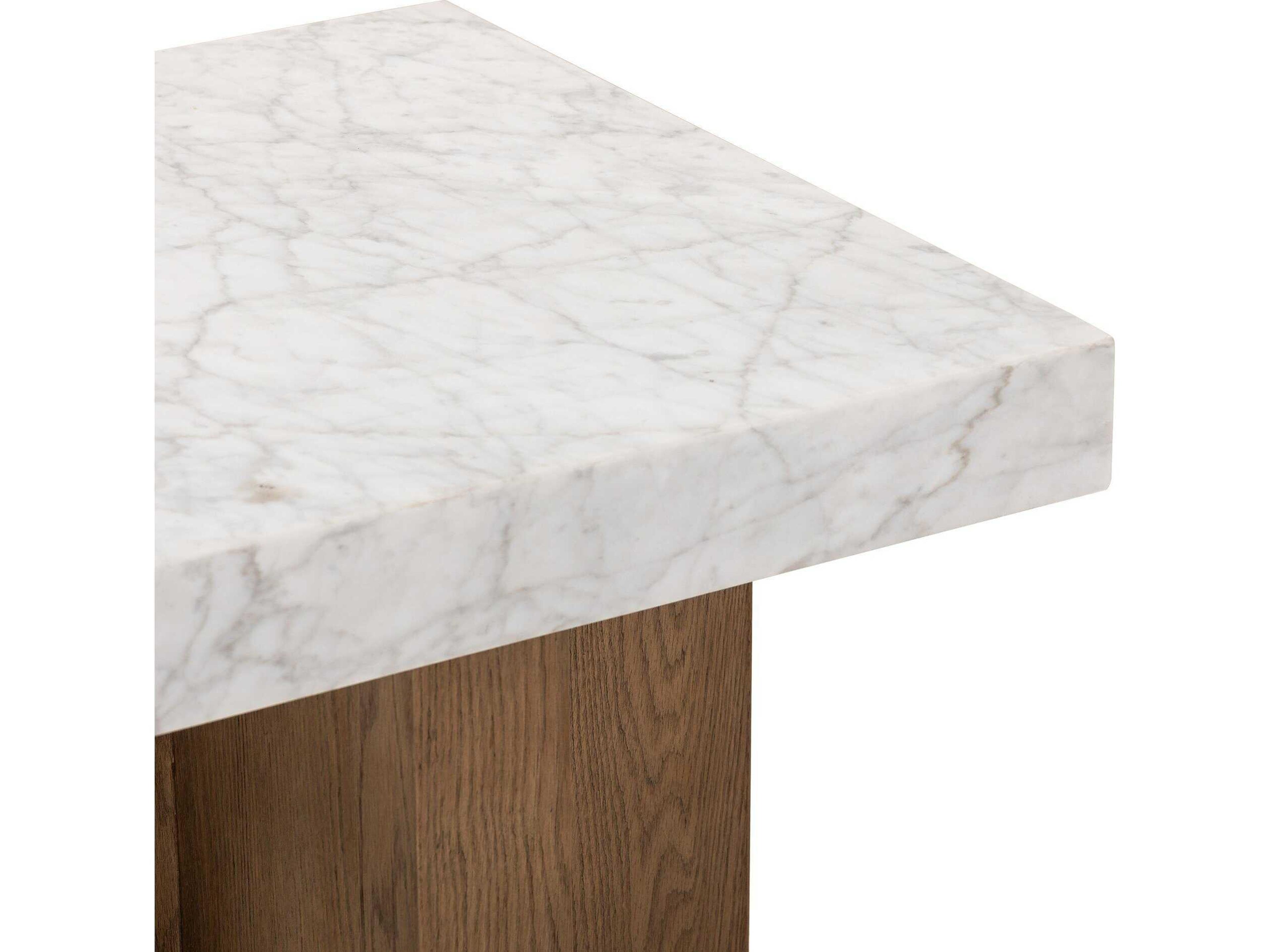 Four Hands Hughes Square White Carrera Marble Smoked Oak Veneer End Table