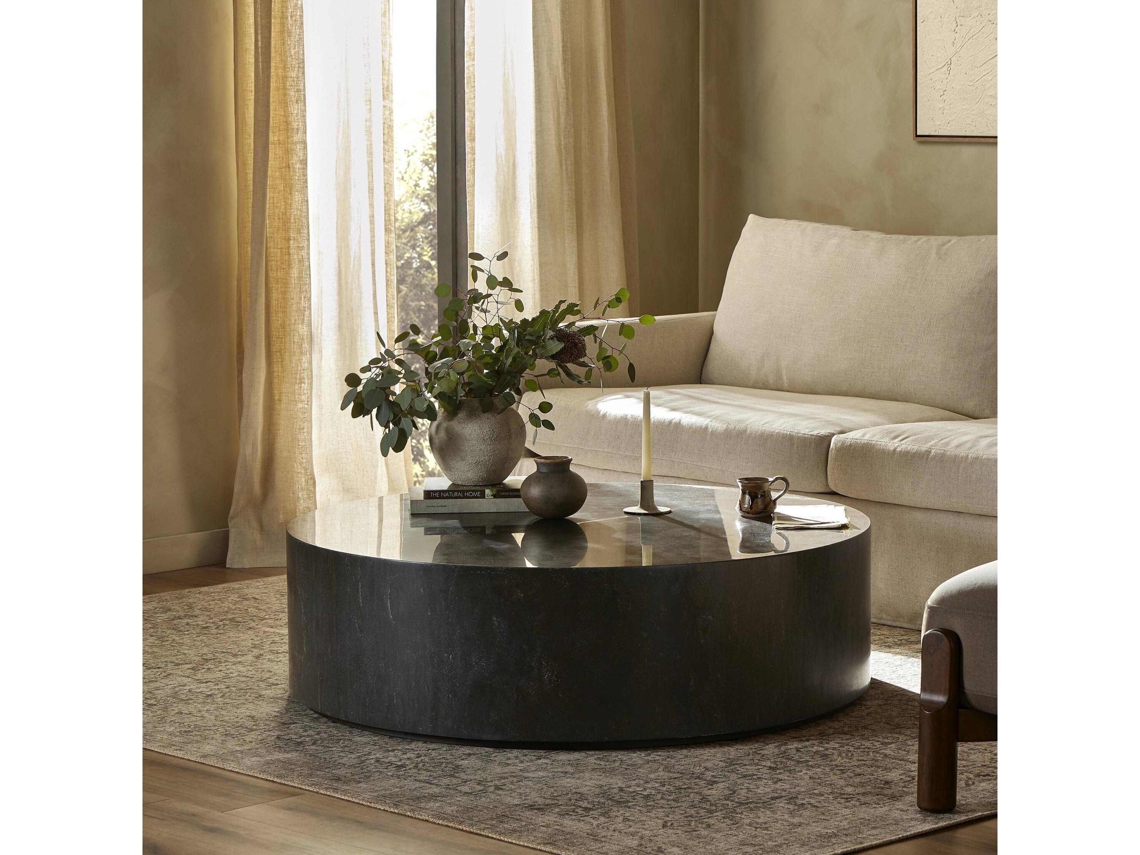 Four Hands Hughes Round Bluestone Coffee Table