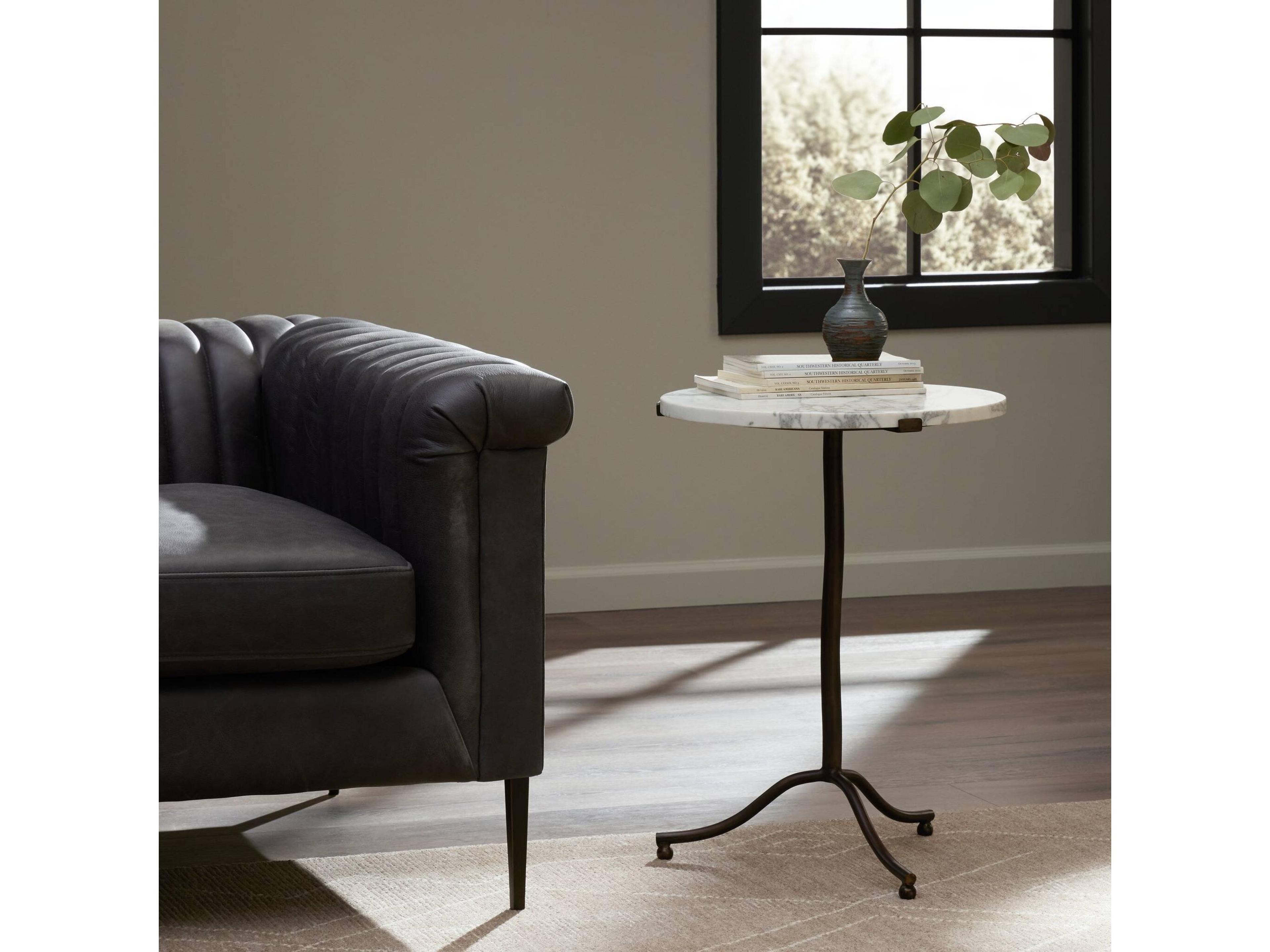 Four Hands Marlow Sophie Veined White Marble End Table