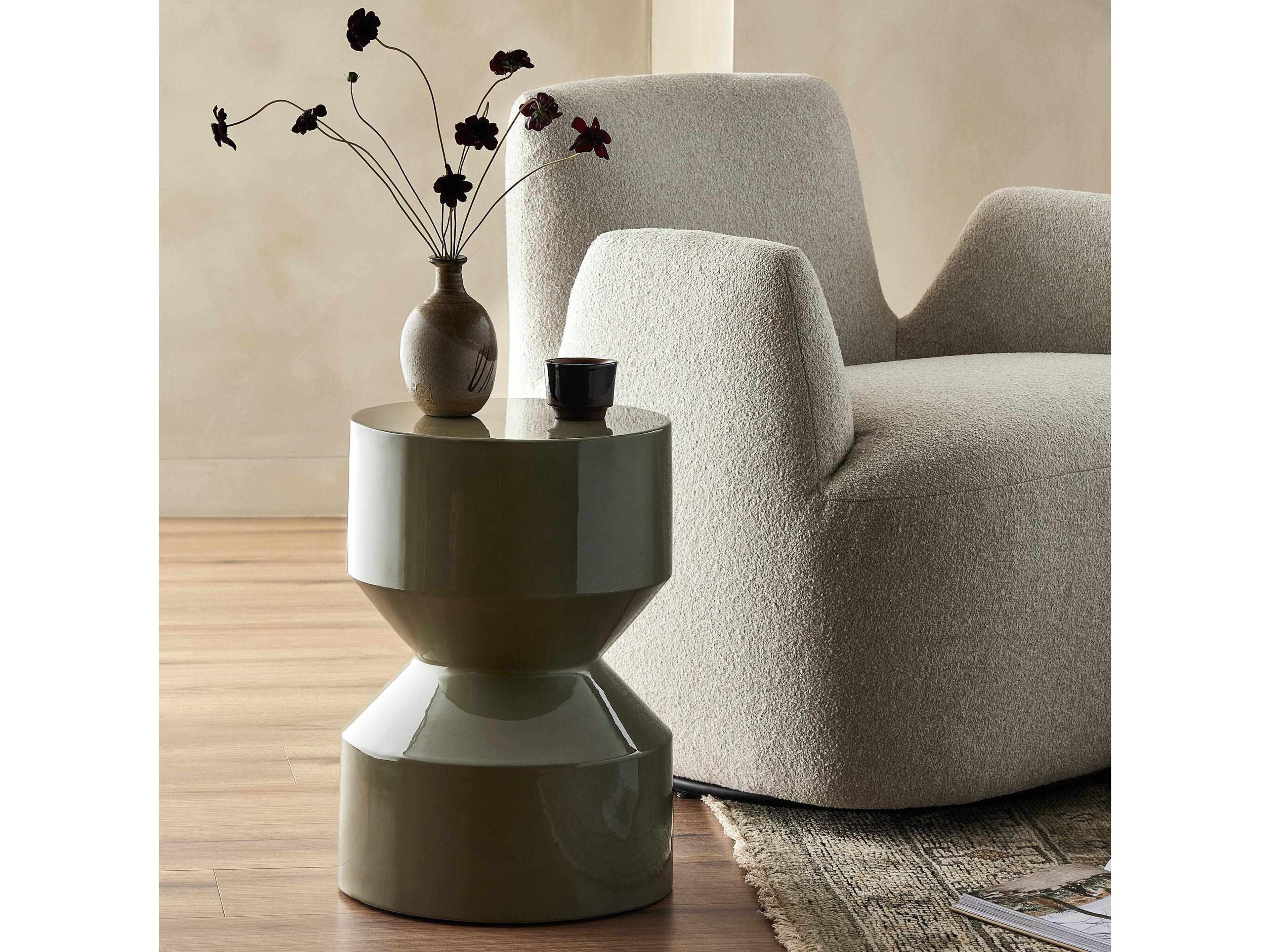Four Hands Chandler Round Moss Lacquered Concrete End Table