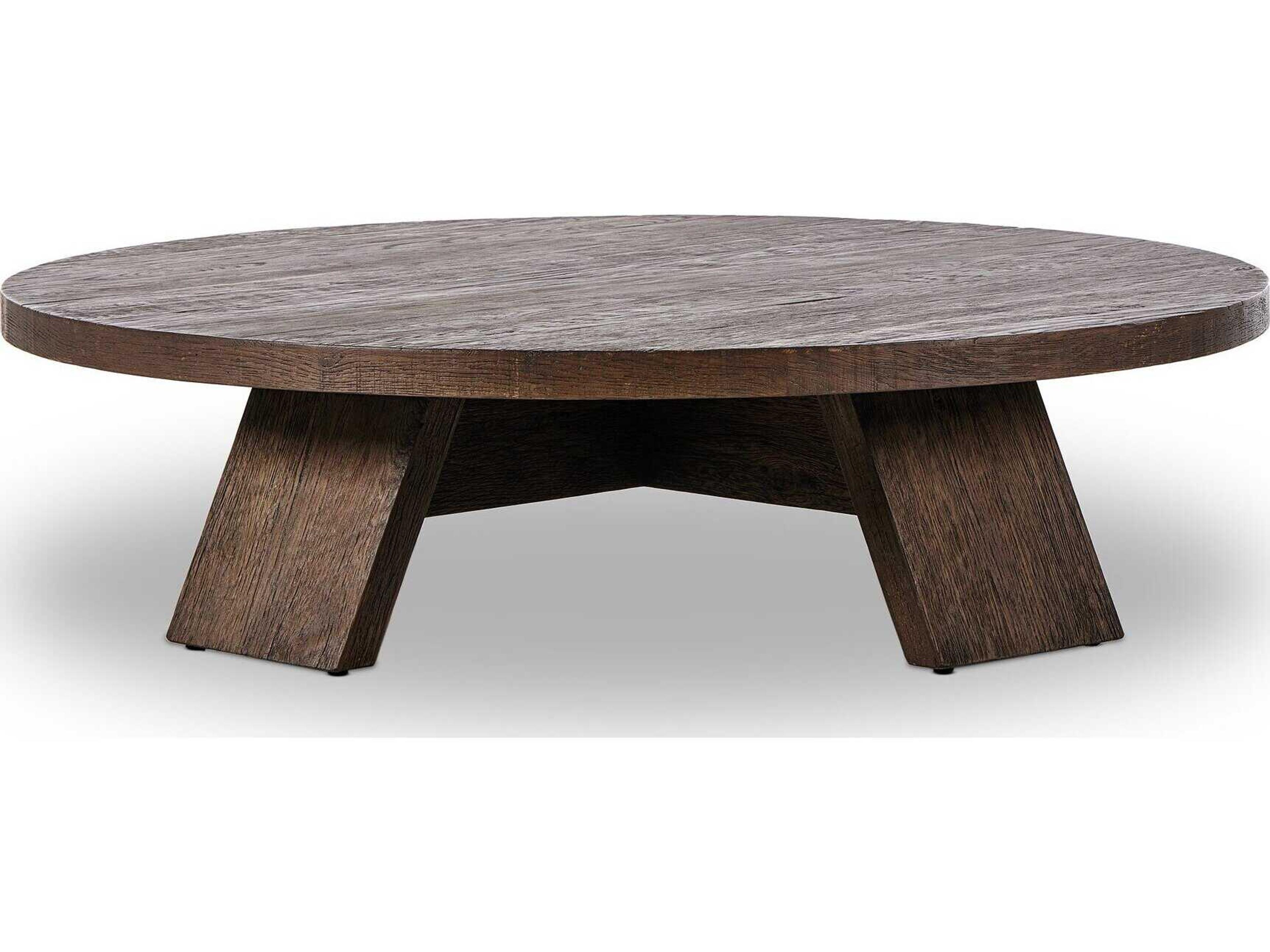 Four Hands Irondale Round Wood Ashen Oak Resawn Coffee Table
